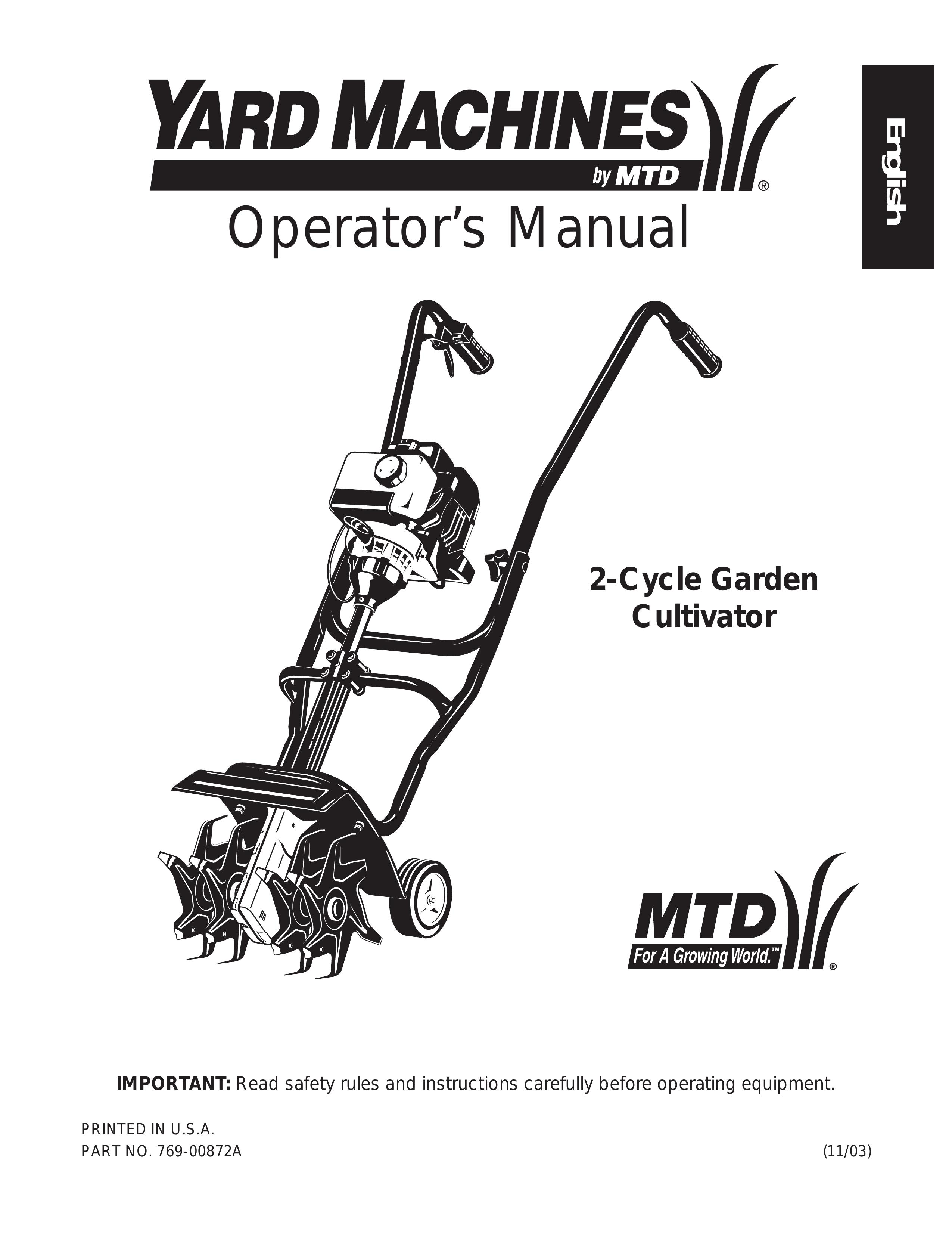 Yard Machines 769-00872A Cultivator User Manual