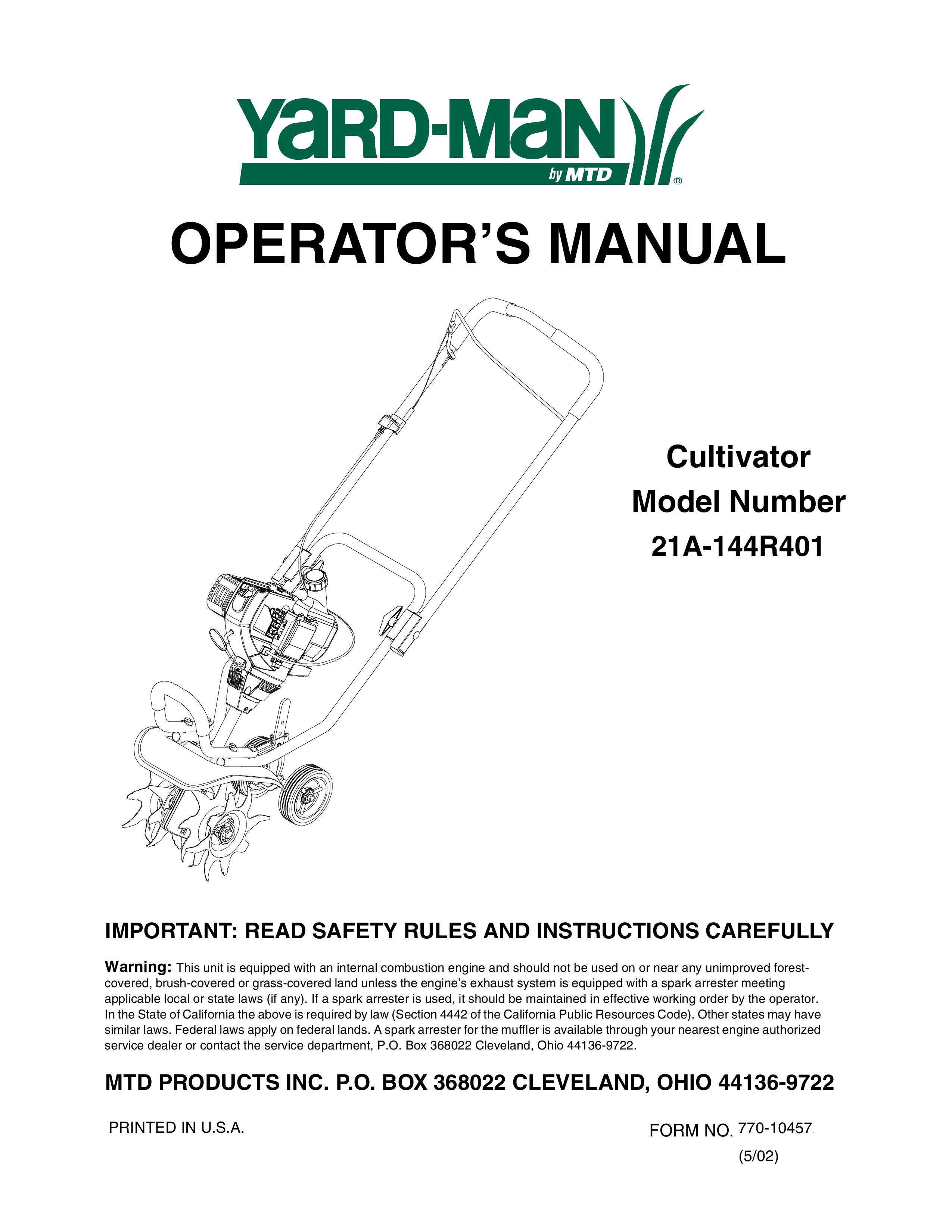Yard-Man 21A-144R401 Cultivator User Manual