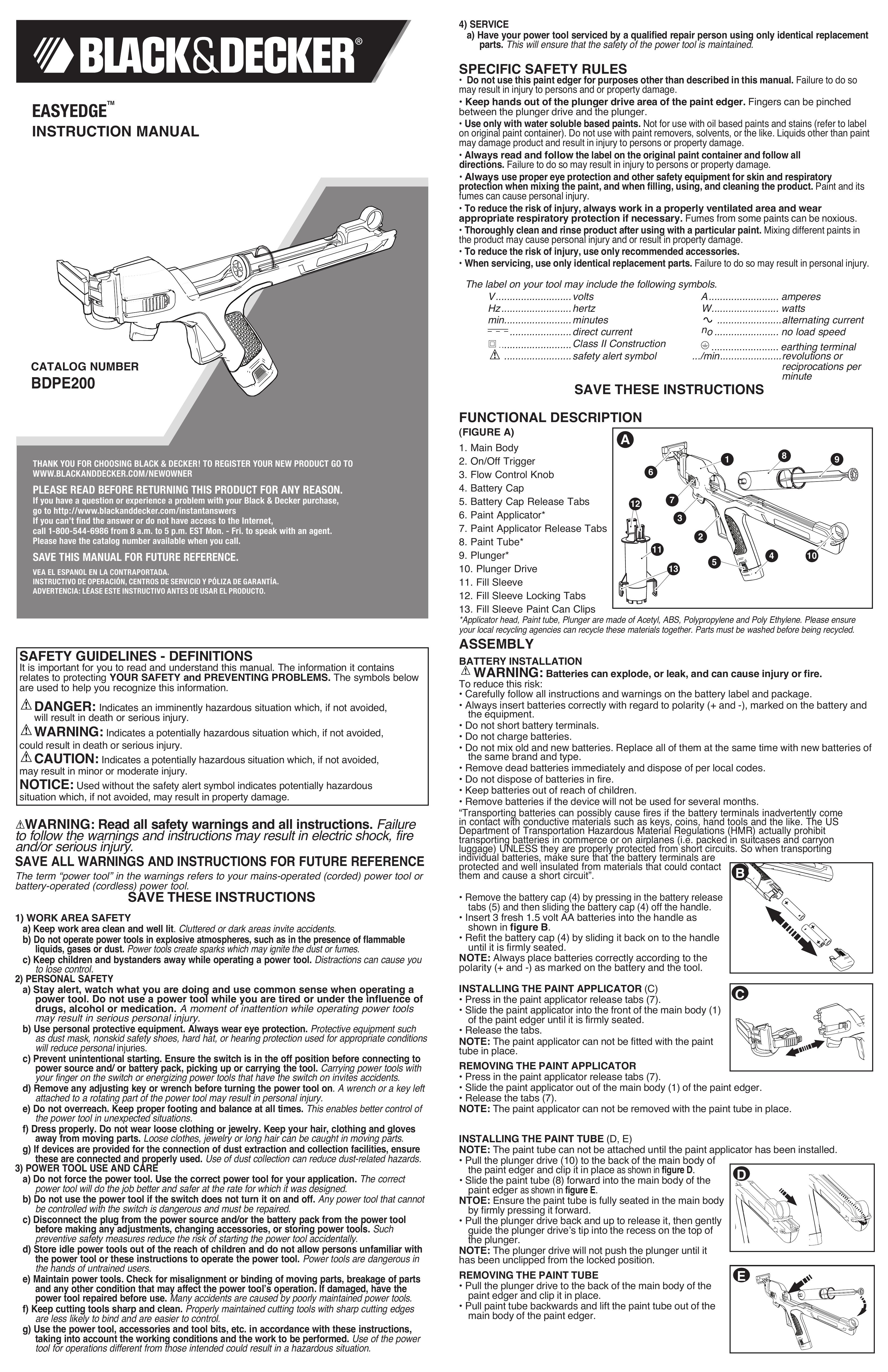 Black & Decker BDPE200B Edger User Manual