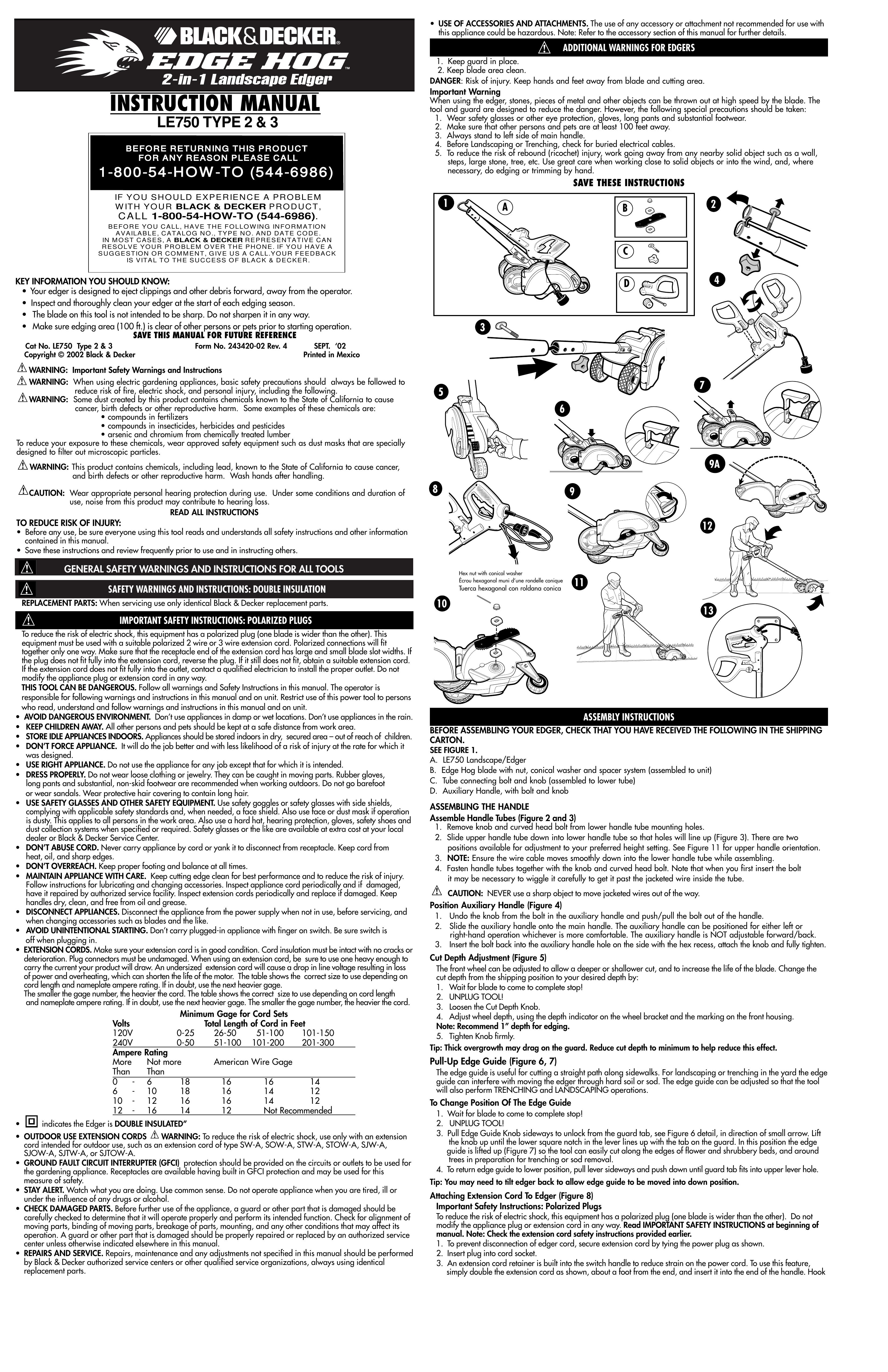 Black & Decker LE750 Edger User Manual