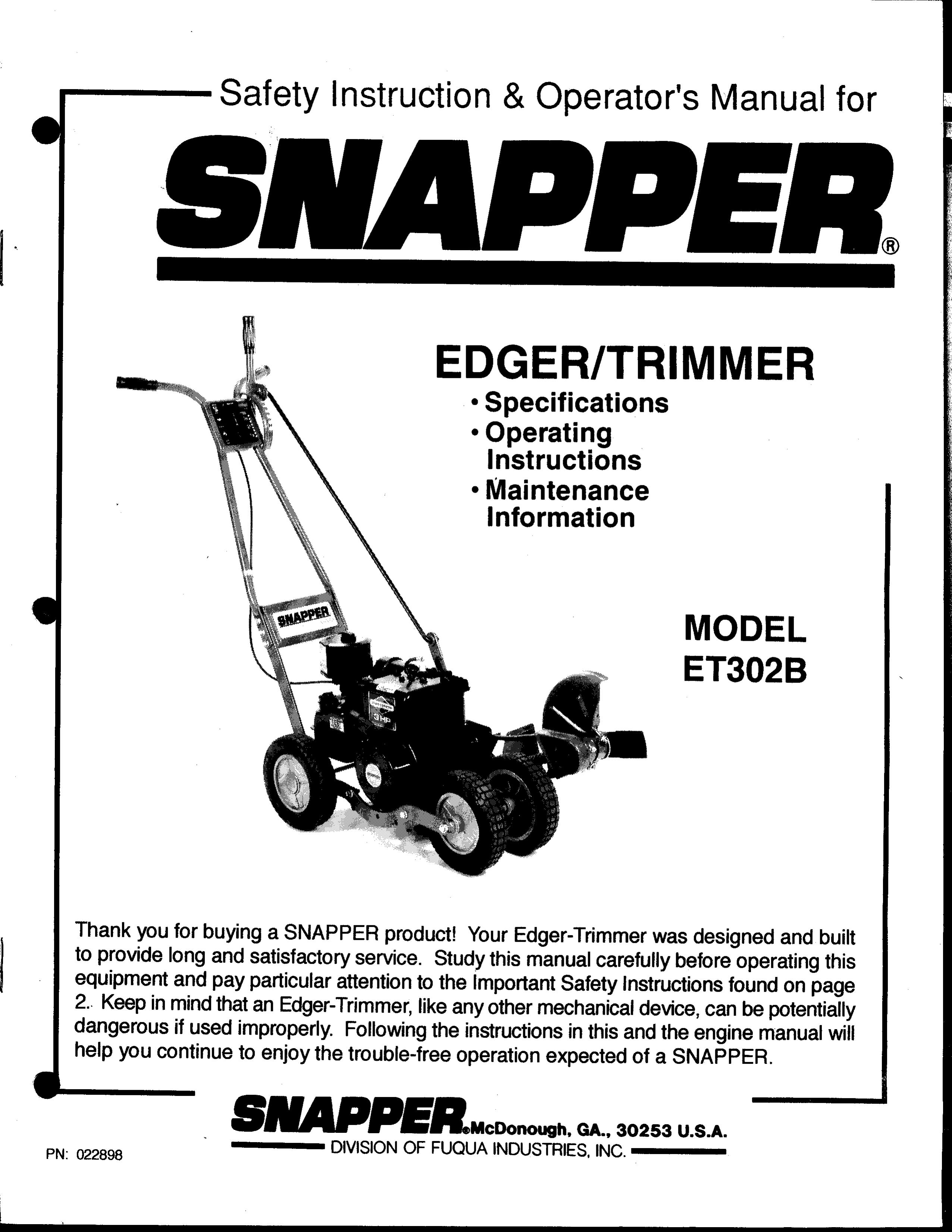 Snapper ET302B Edger User Manual