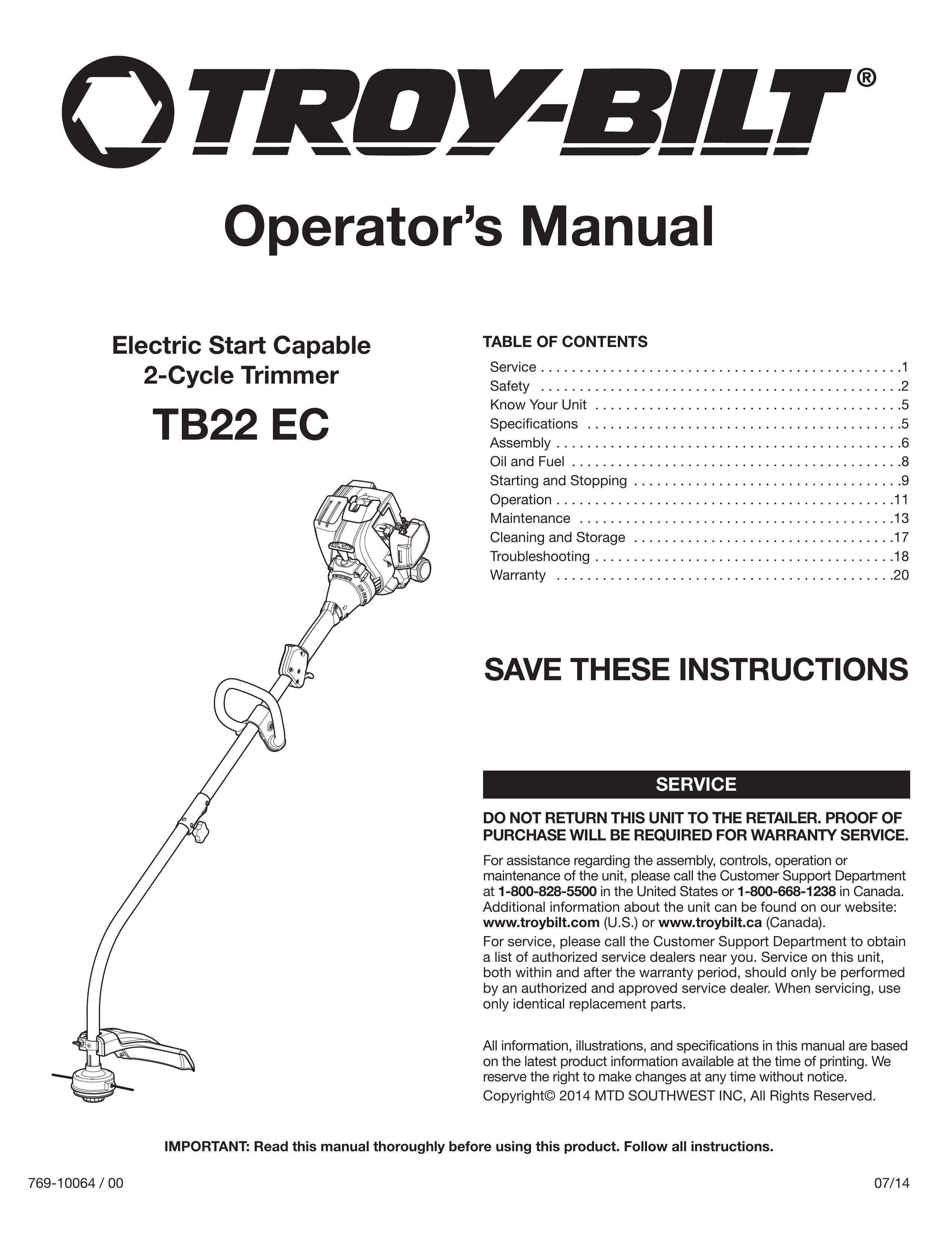 Troy-Bilt TB22 EC Edger User Manual