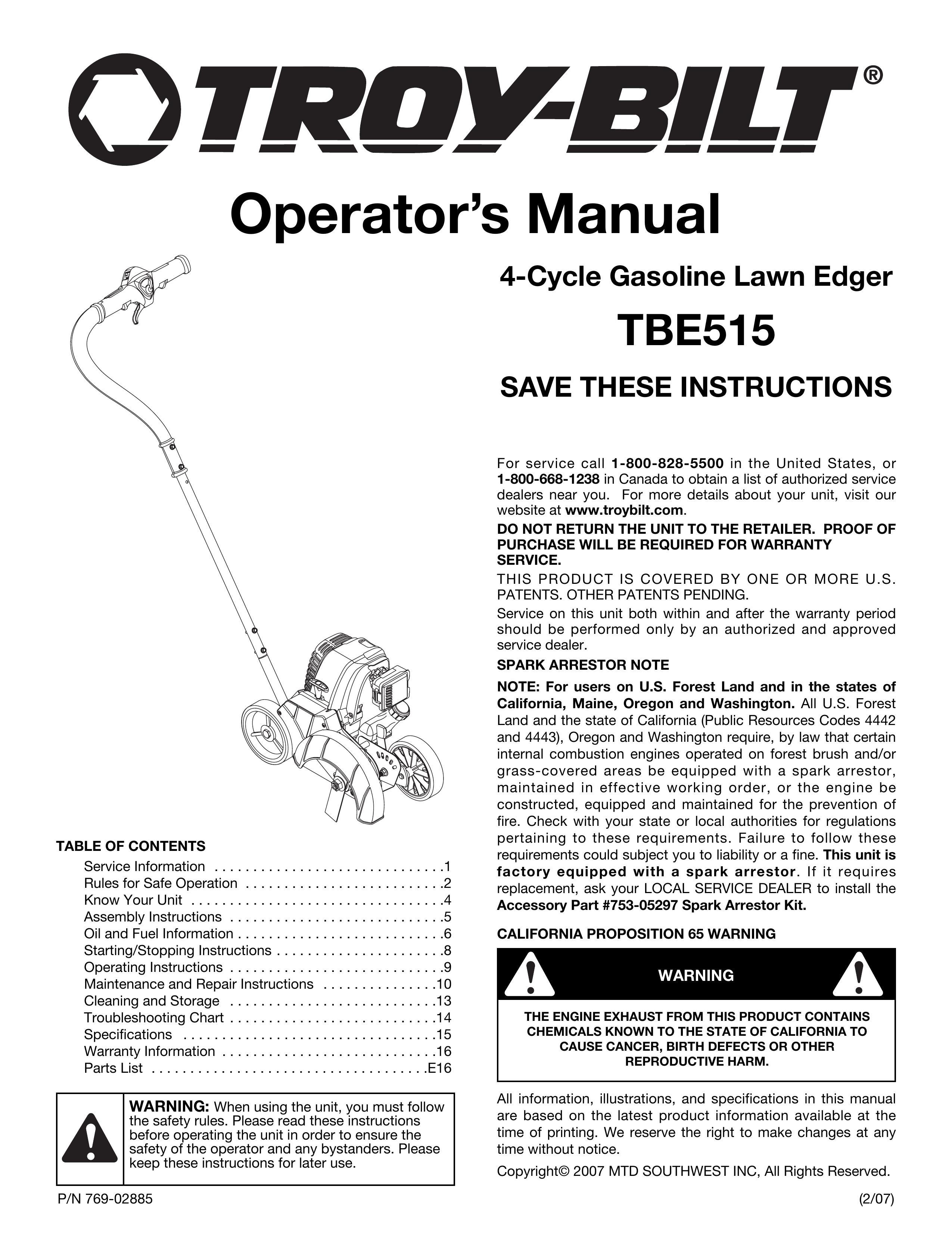 Troy-Bilt TBE515 Edger User Manual