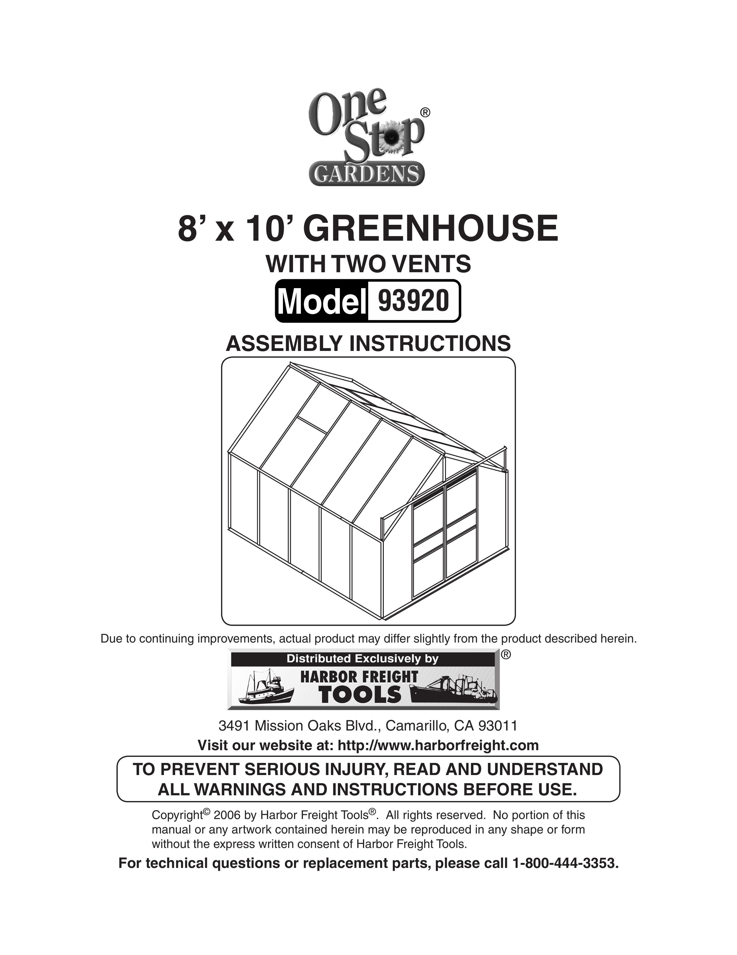 Harbor Freight Tools 93920 Greenhouse Kit User Manual
