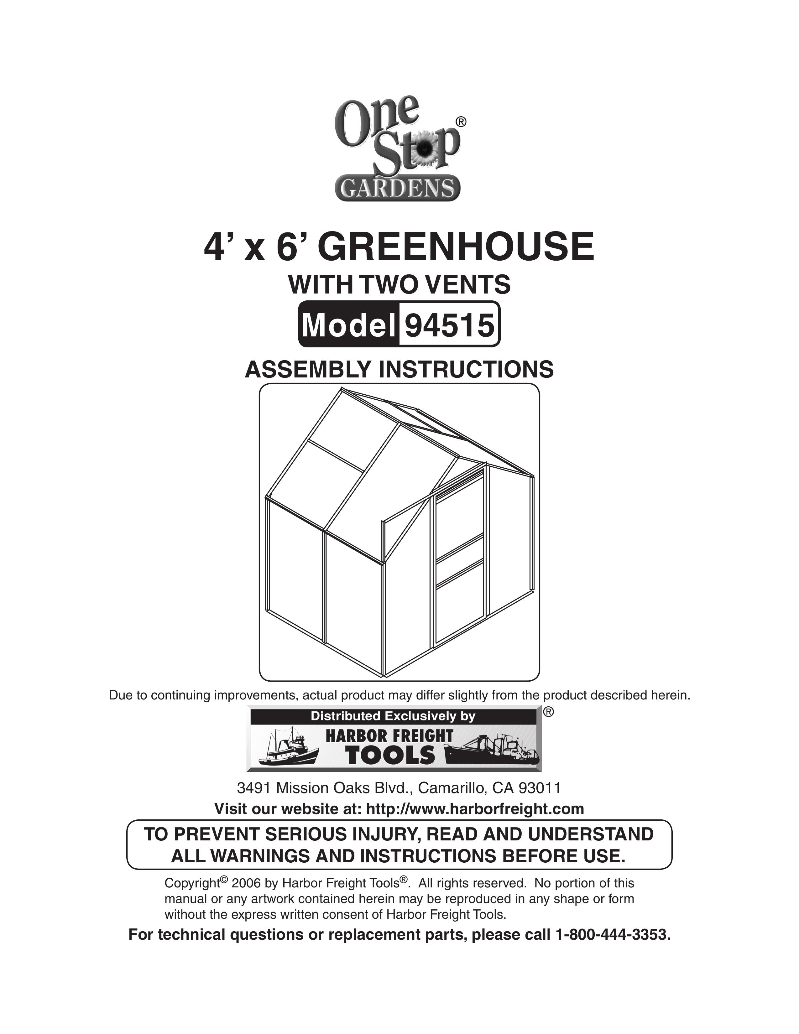Harbor Freight Tools 94515 Greenhouse Kit User Manual