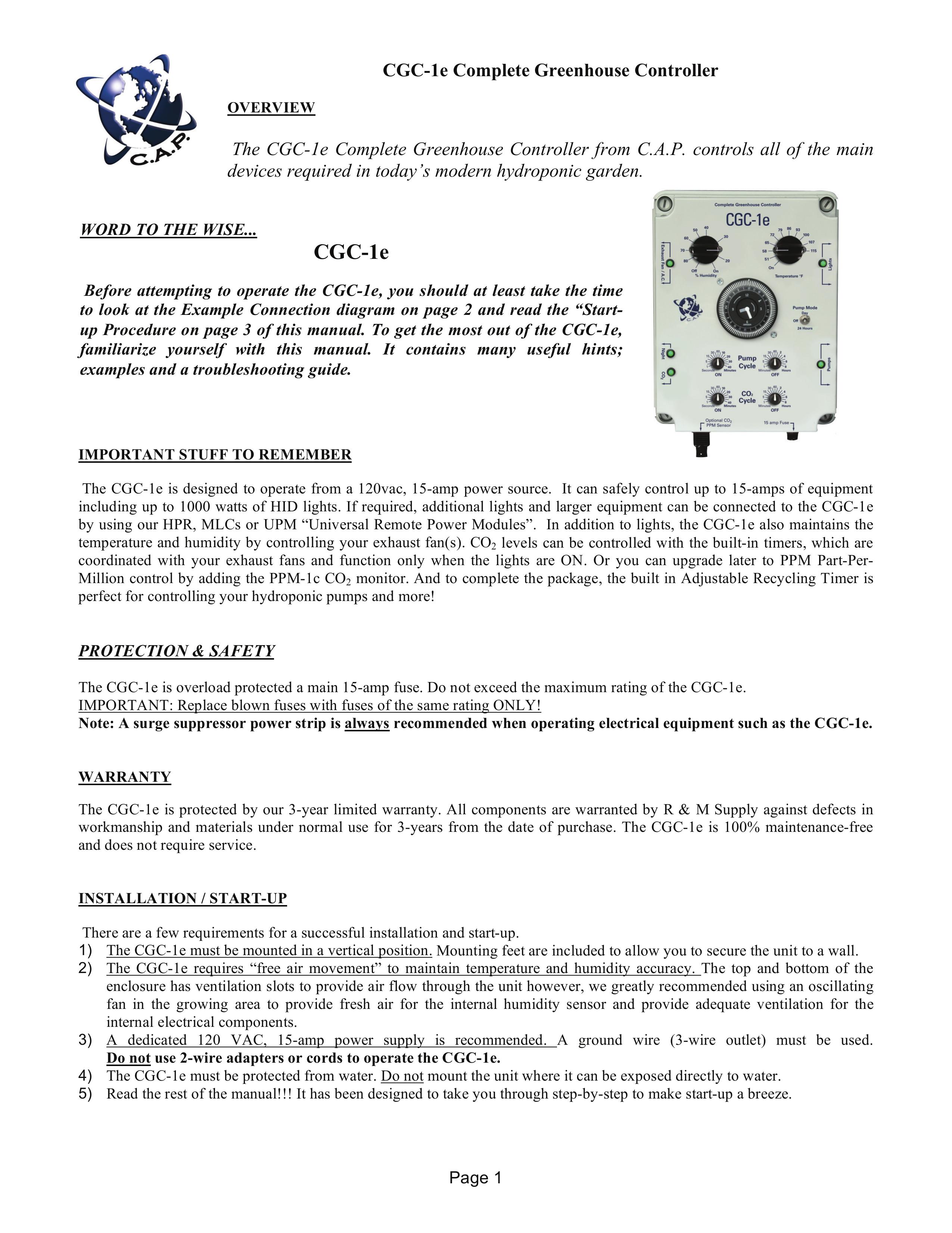 R & M Int'l. CGC-1e Greenhouse Kit User Manual