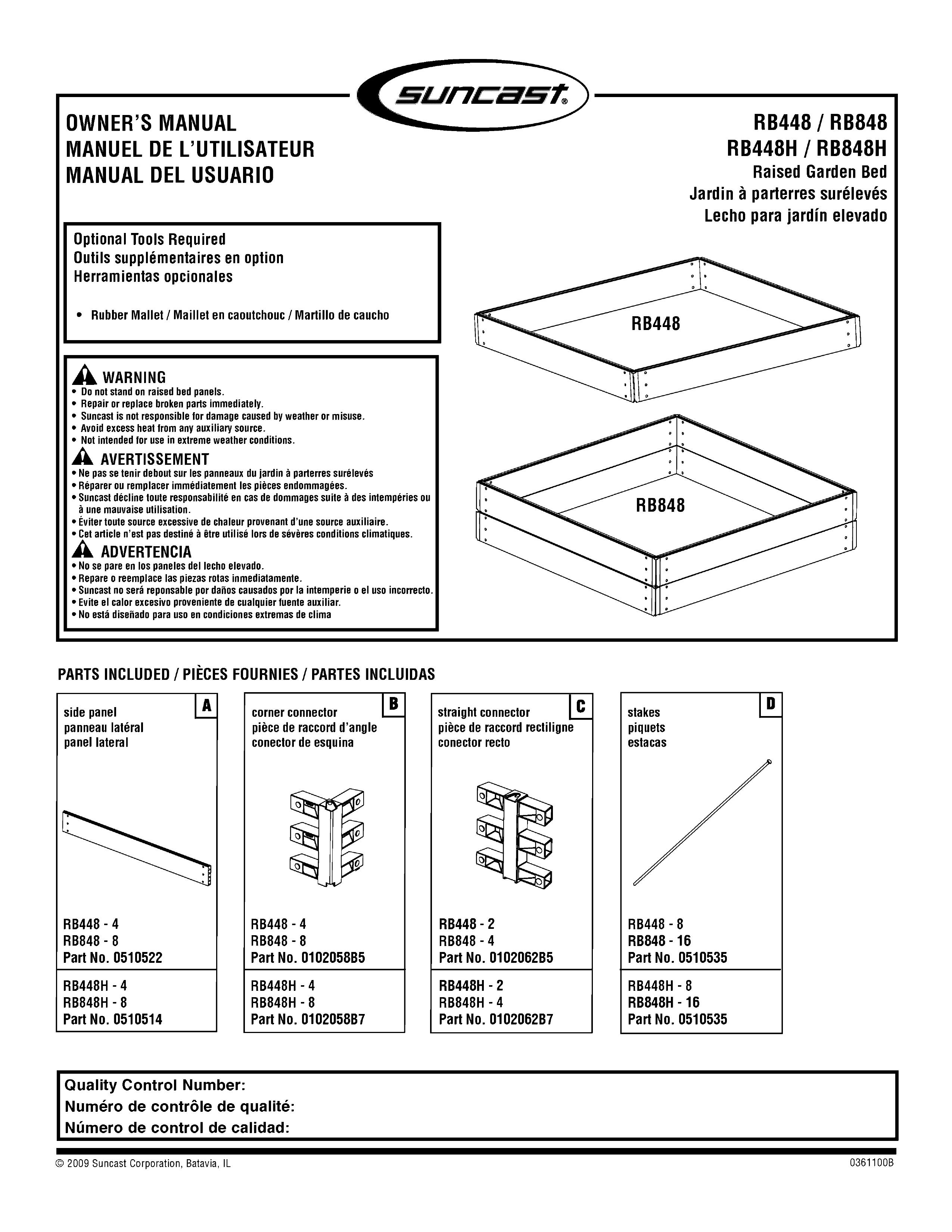 Suncast RB848 Greenhouse Kit User Manual