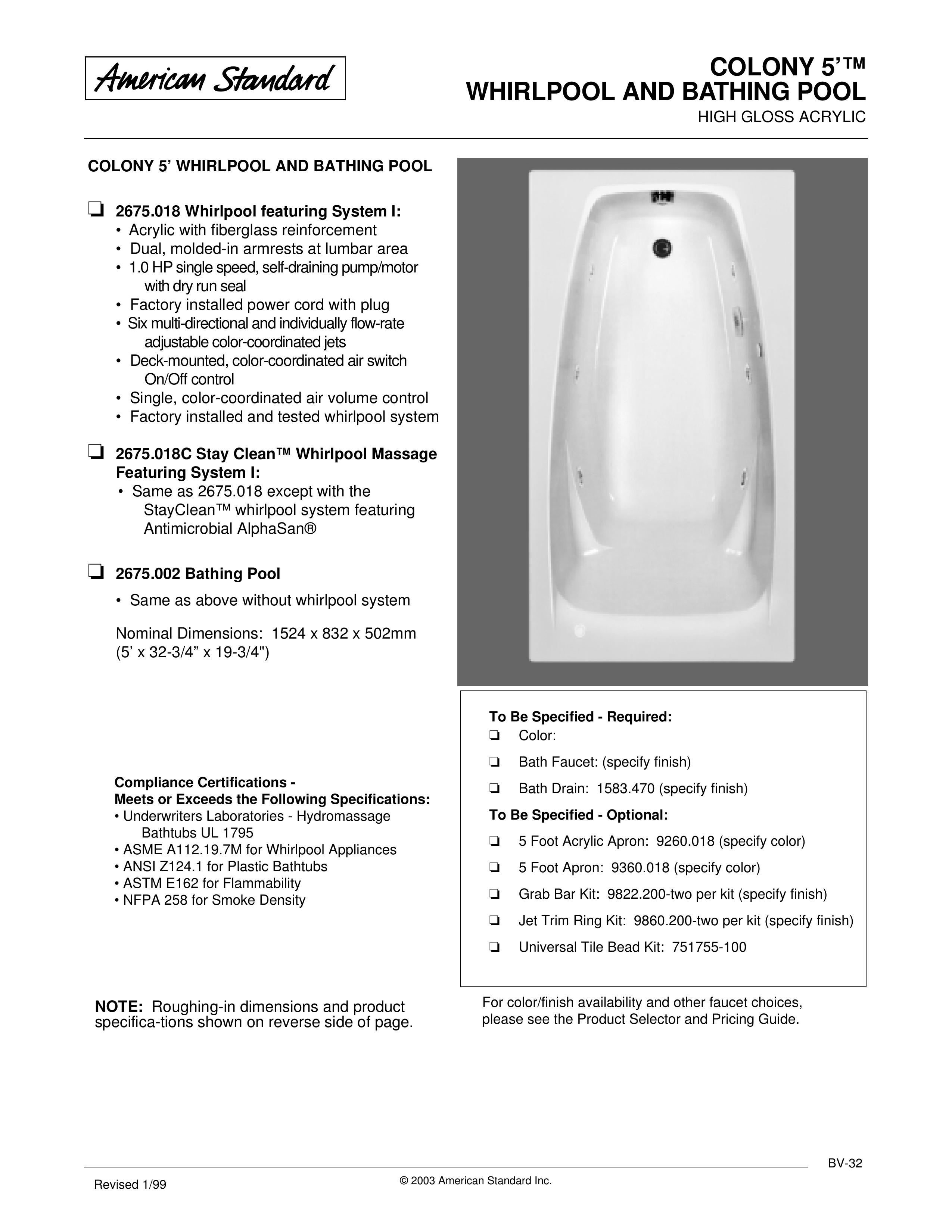 American Standard 1583.470 Hot Tub User Manual
