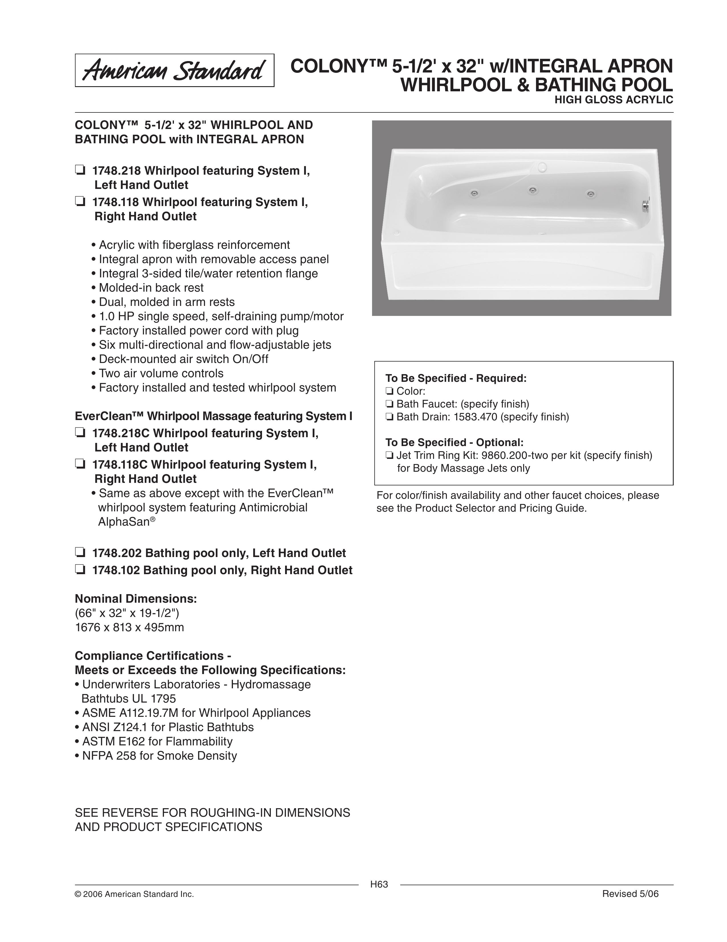 American Standard 1748.118C Hot Tub User Manual
