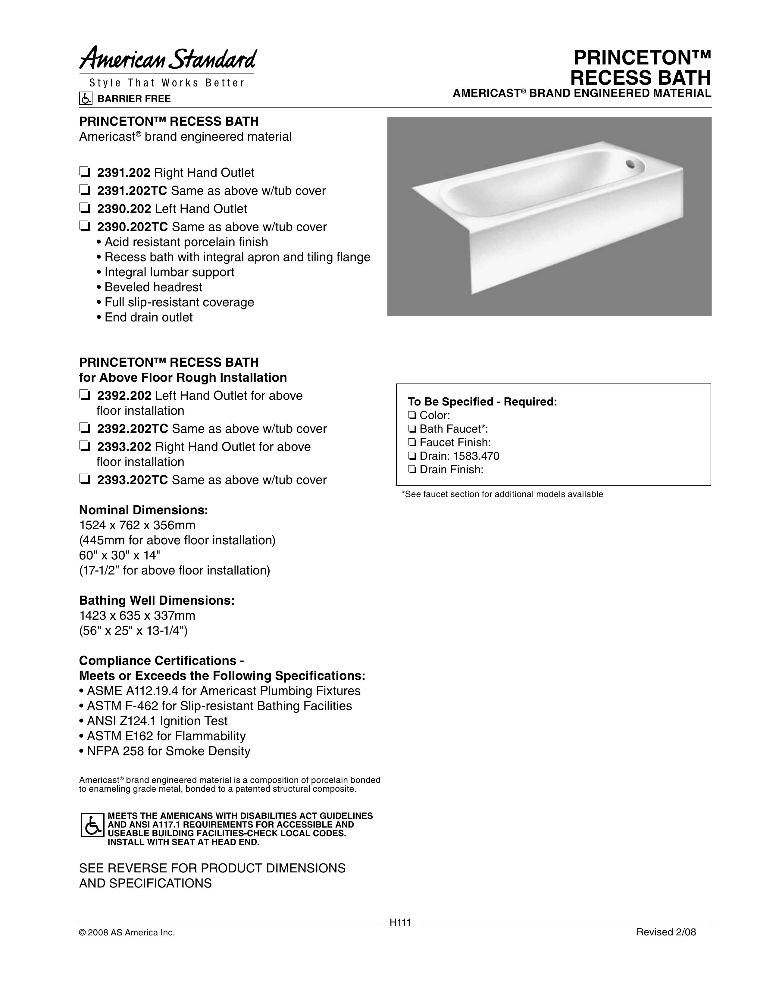 American Standard 2390.202 Hot Tub User Manual