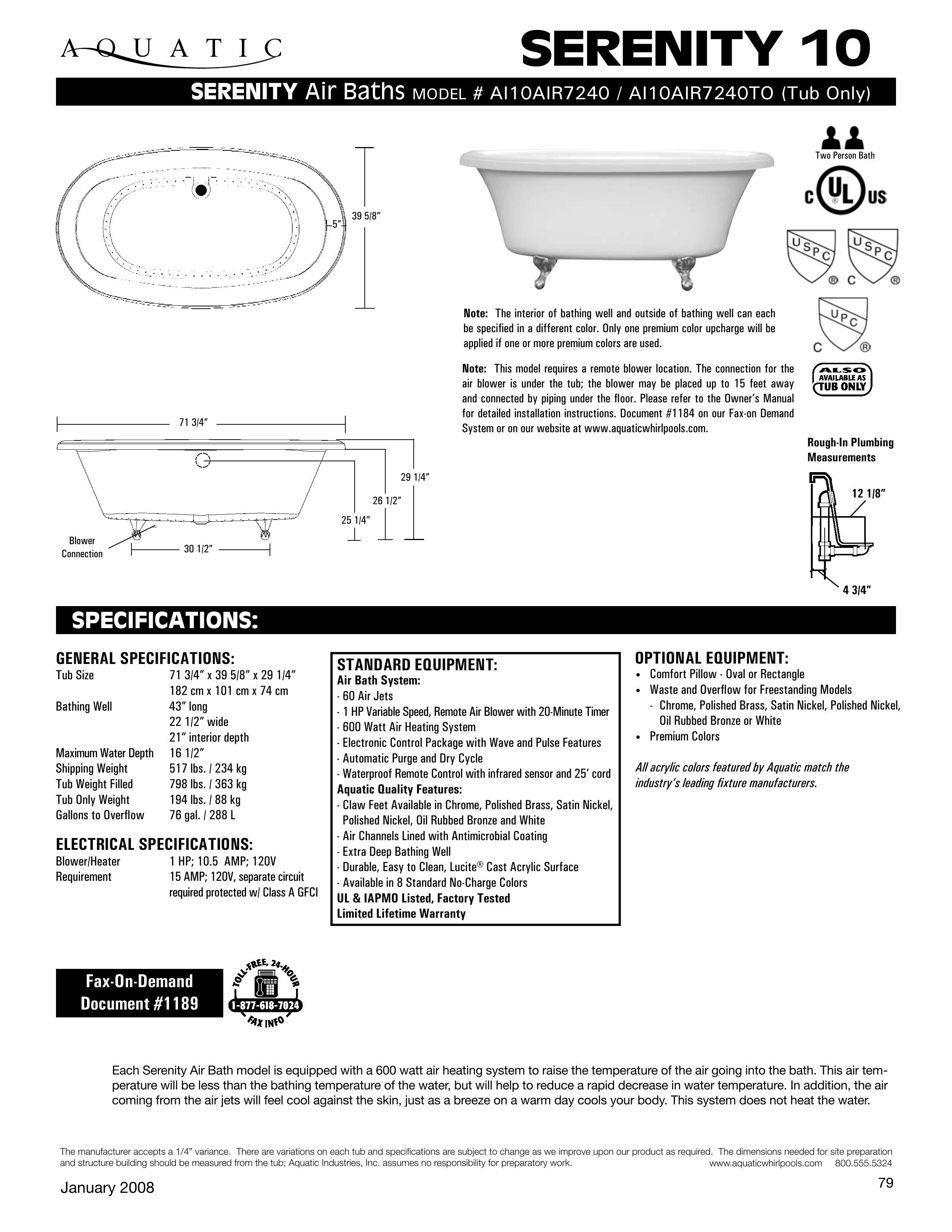 Aquatic AI10AIR7240 Hot Tub User Manual