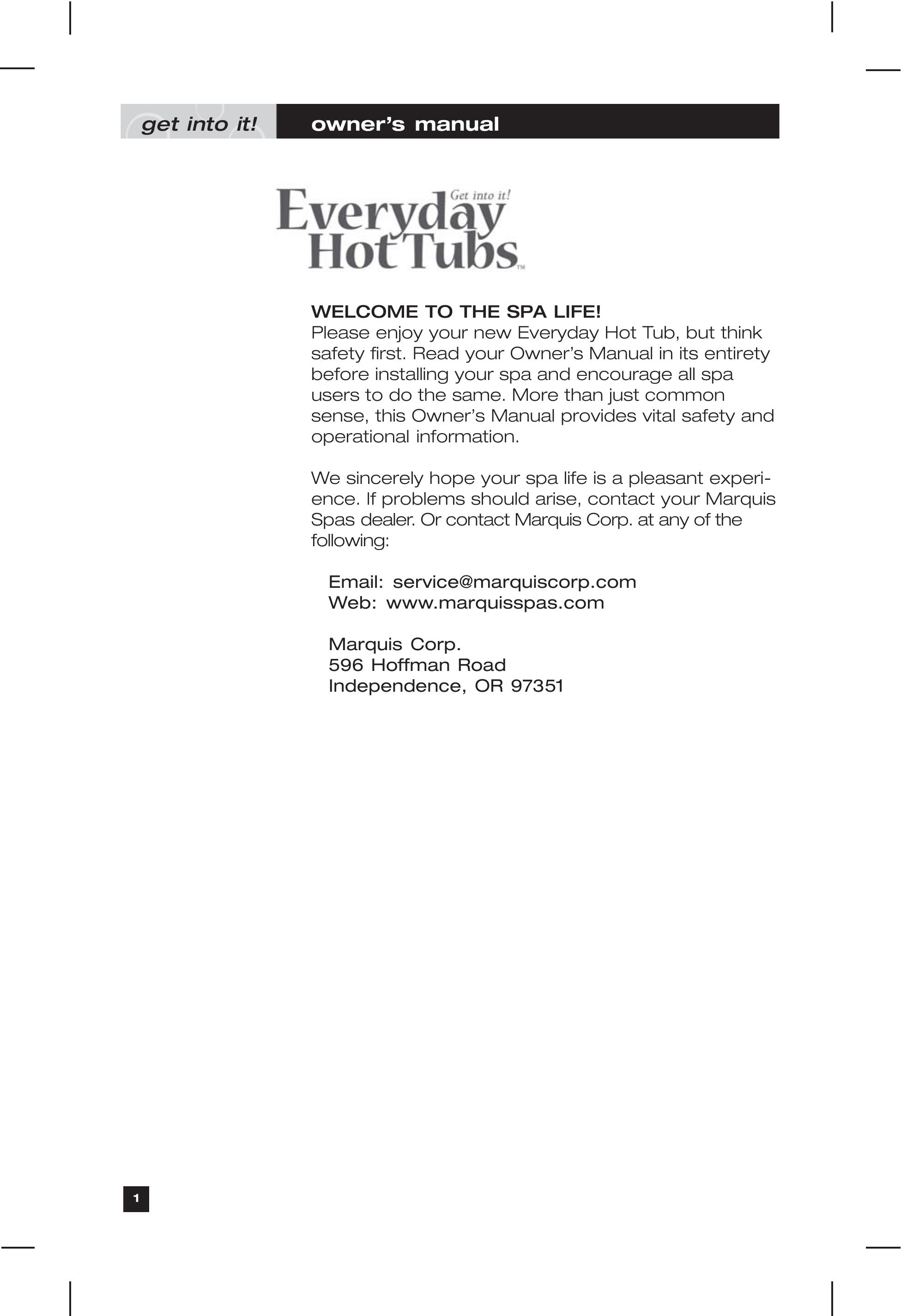 Marquis Everyday Hot Tub Hot Tub User Manual