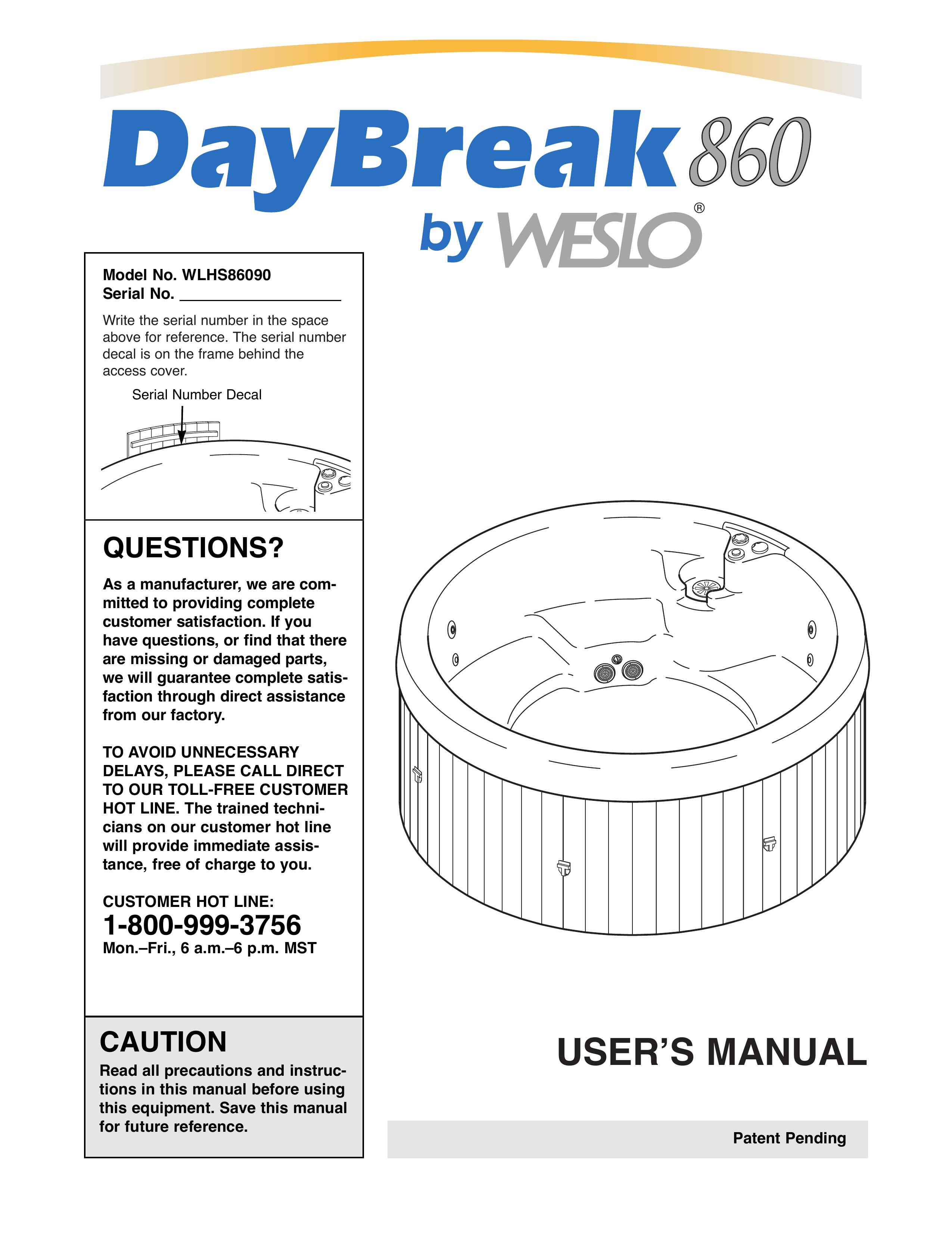 Weslo WLHS86090 Hot Tub User Manual