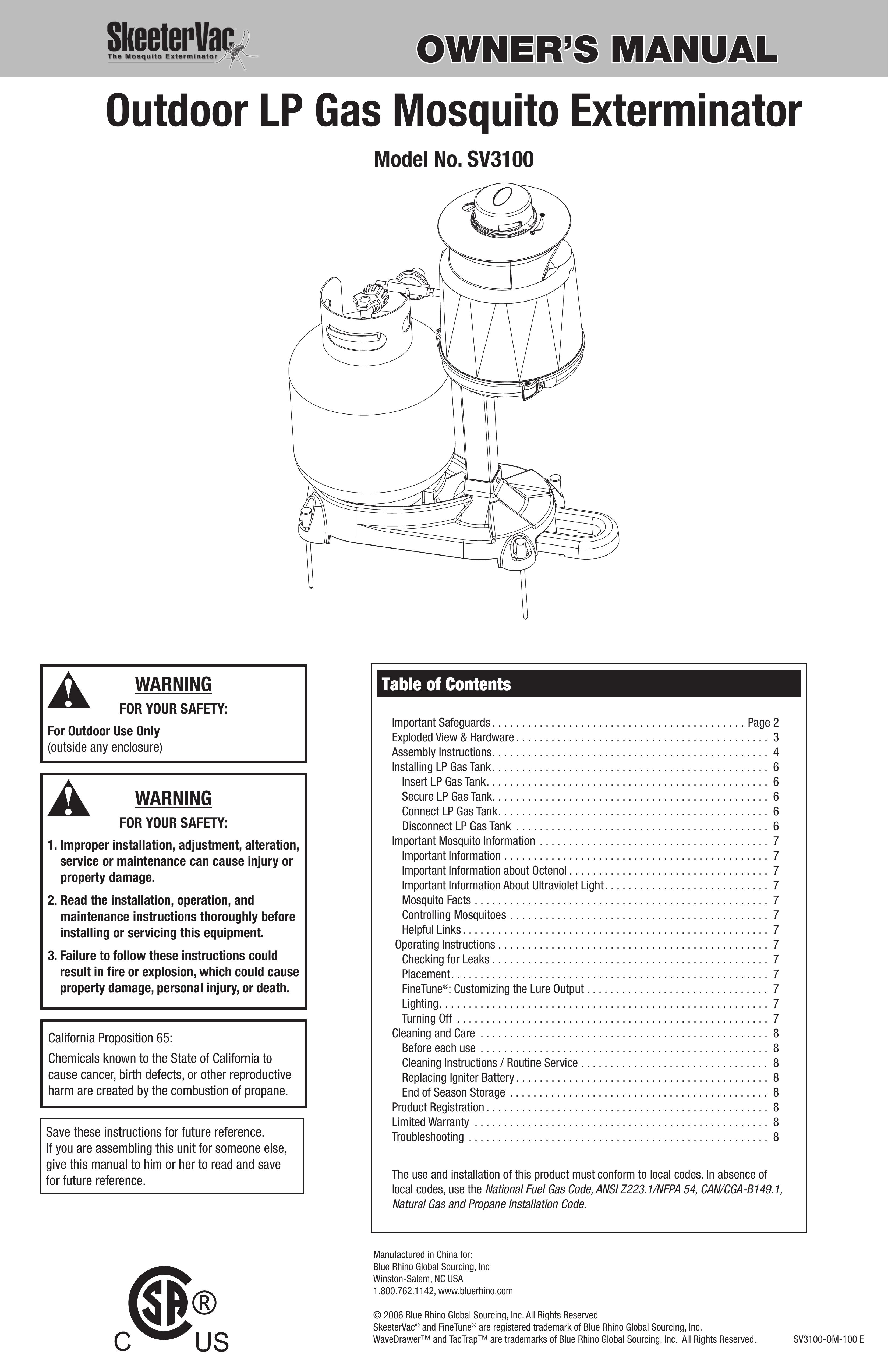 Blue Rhino SV3100 Insect Control Equipment User Manual
