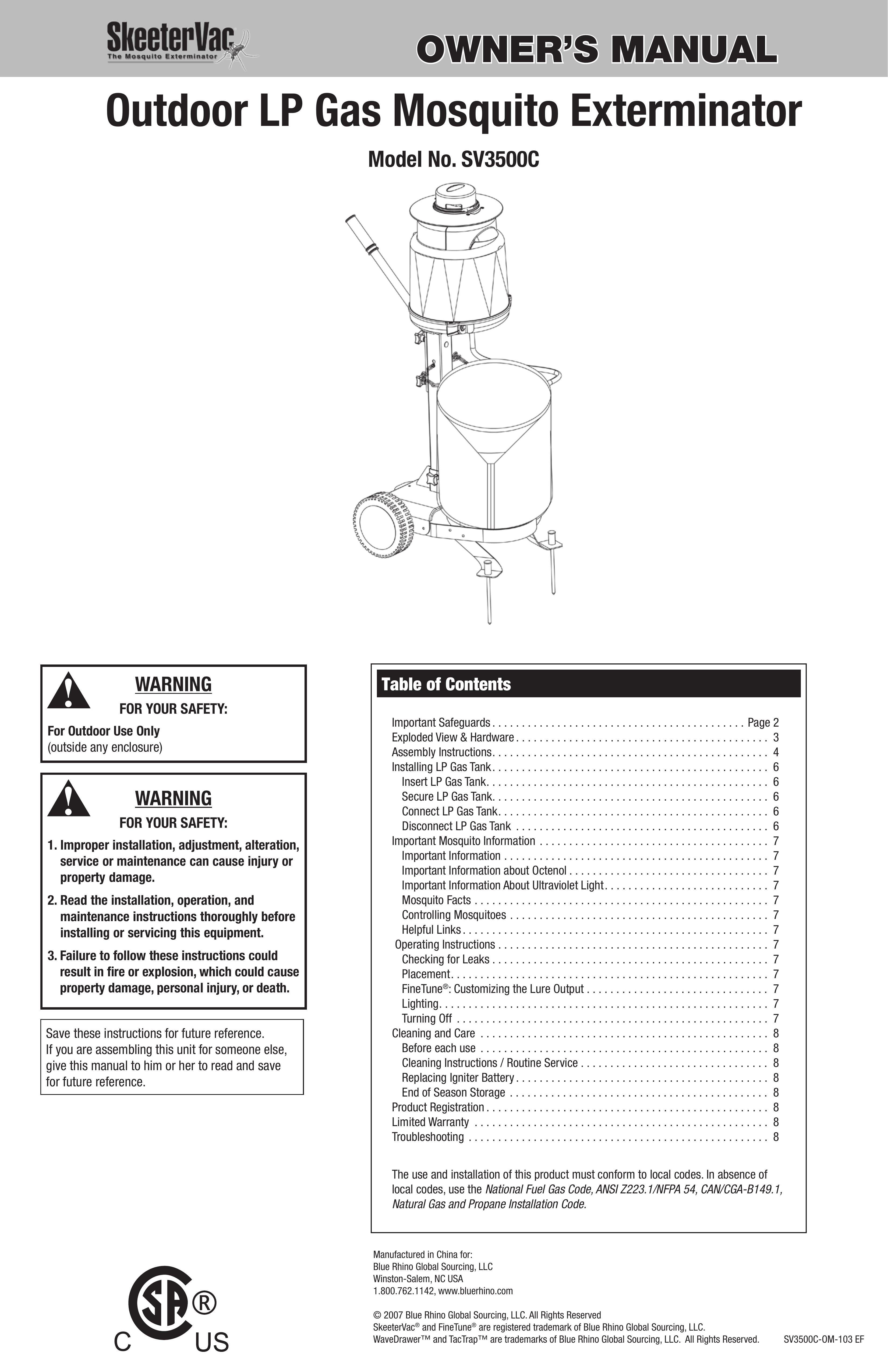 Blue Rhino SV3500C Insect Control Equipment User Manual