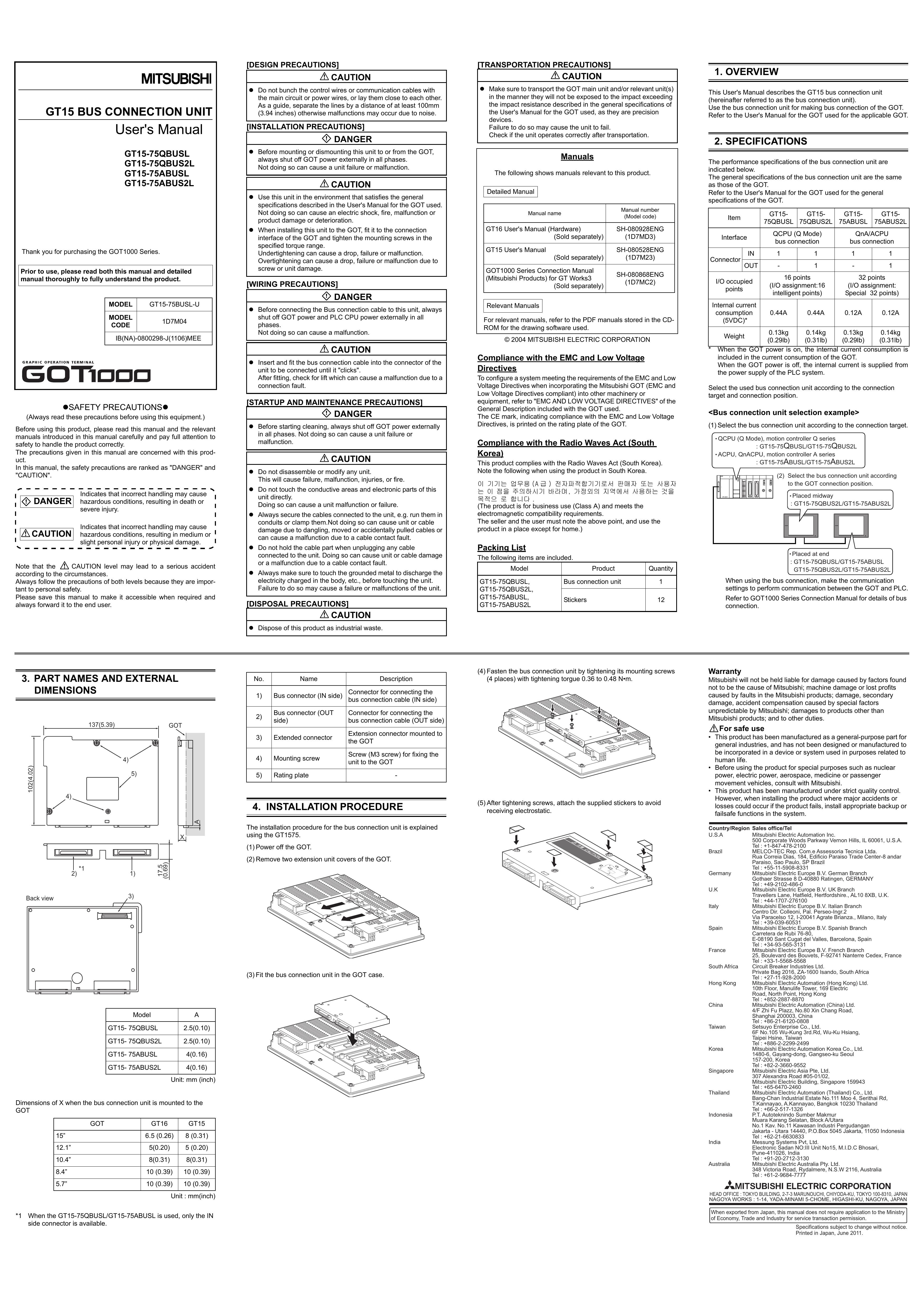 Mitsubishi Electronics GT15-75QBUS2L Insect Control Equipment User Manual