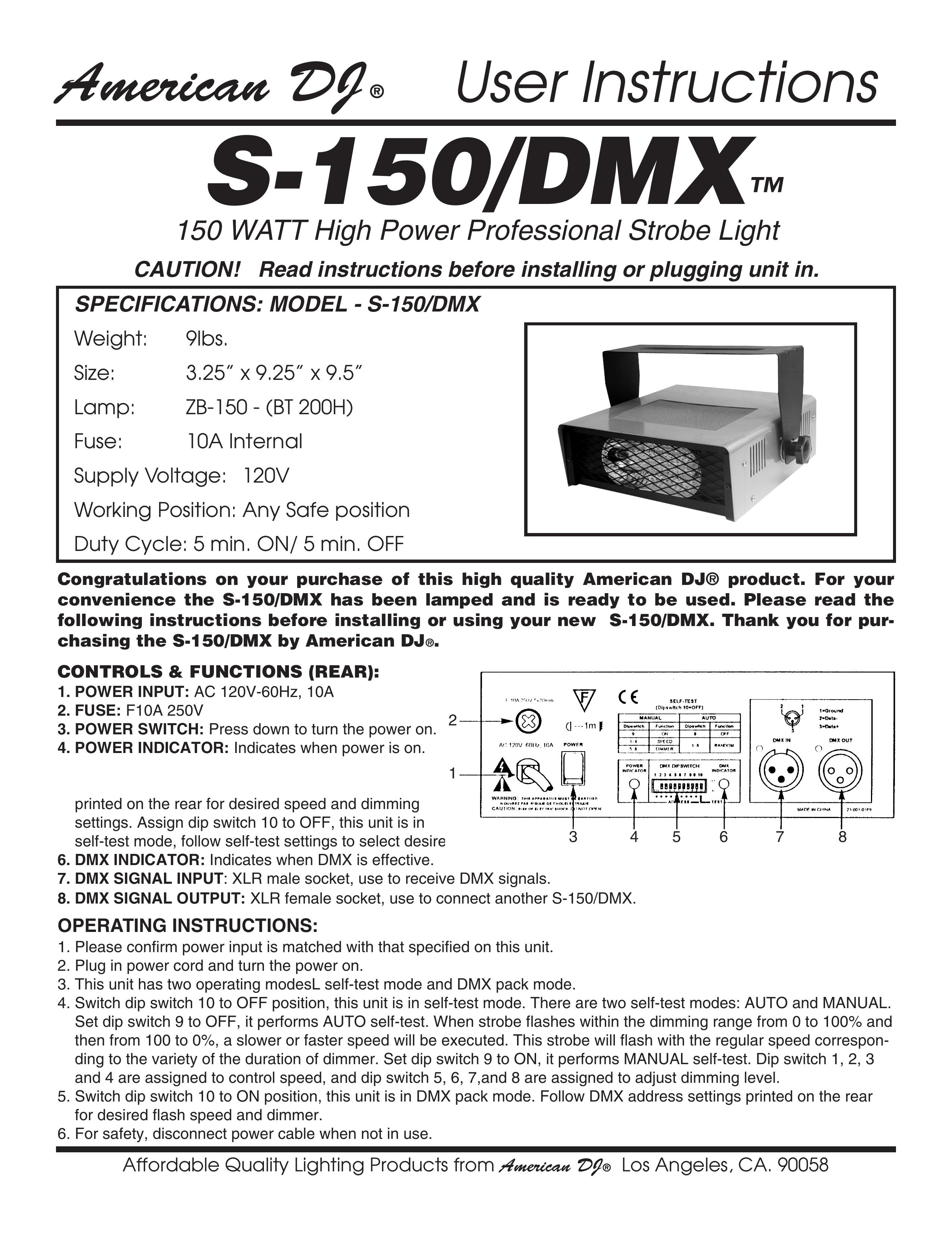 American DJ S-150/DMX Landscape Lighting User Manual