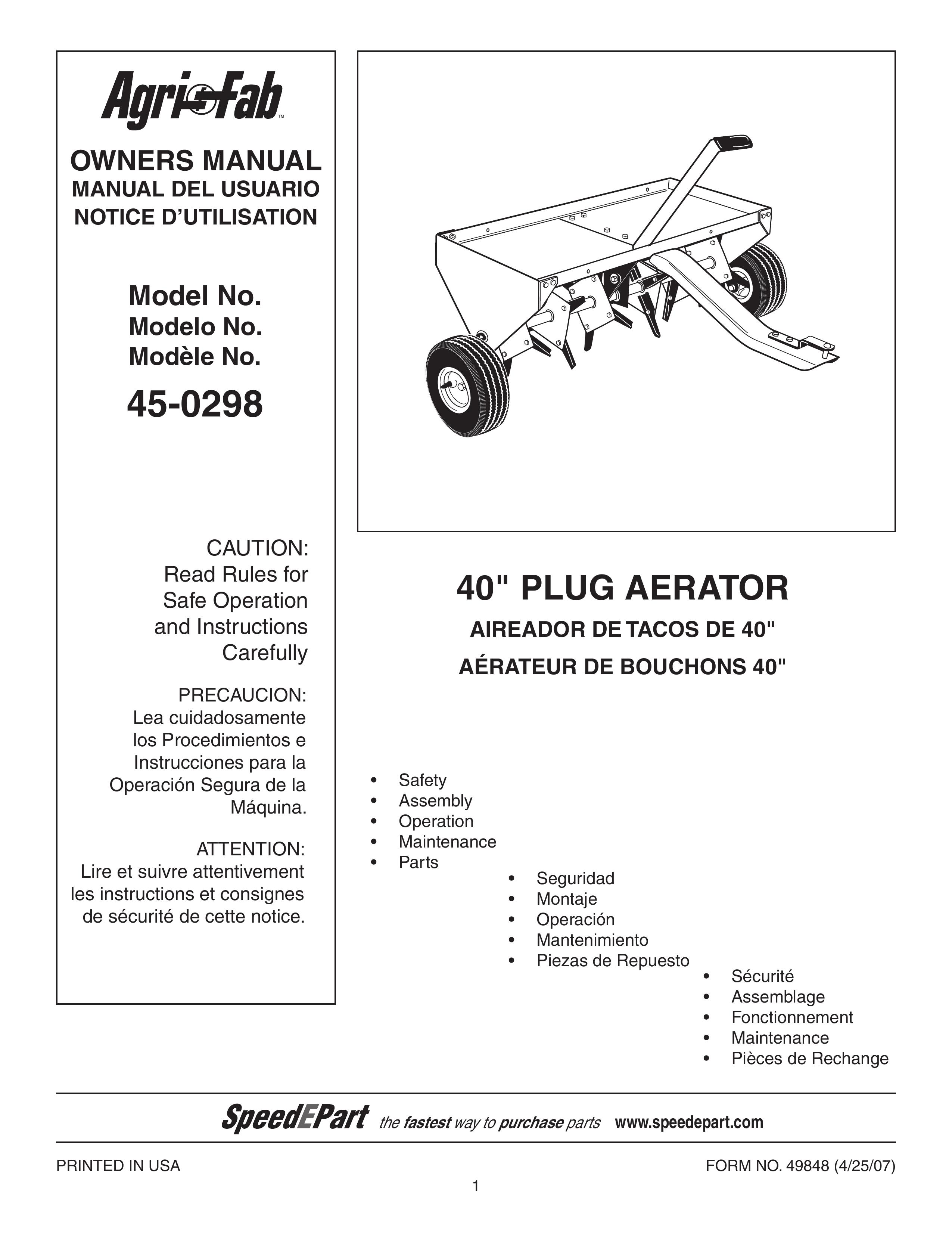 Agri-Fab 45-0298 Lawn Aerator User Manual