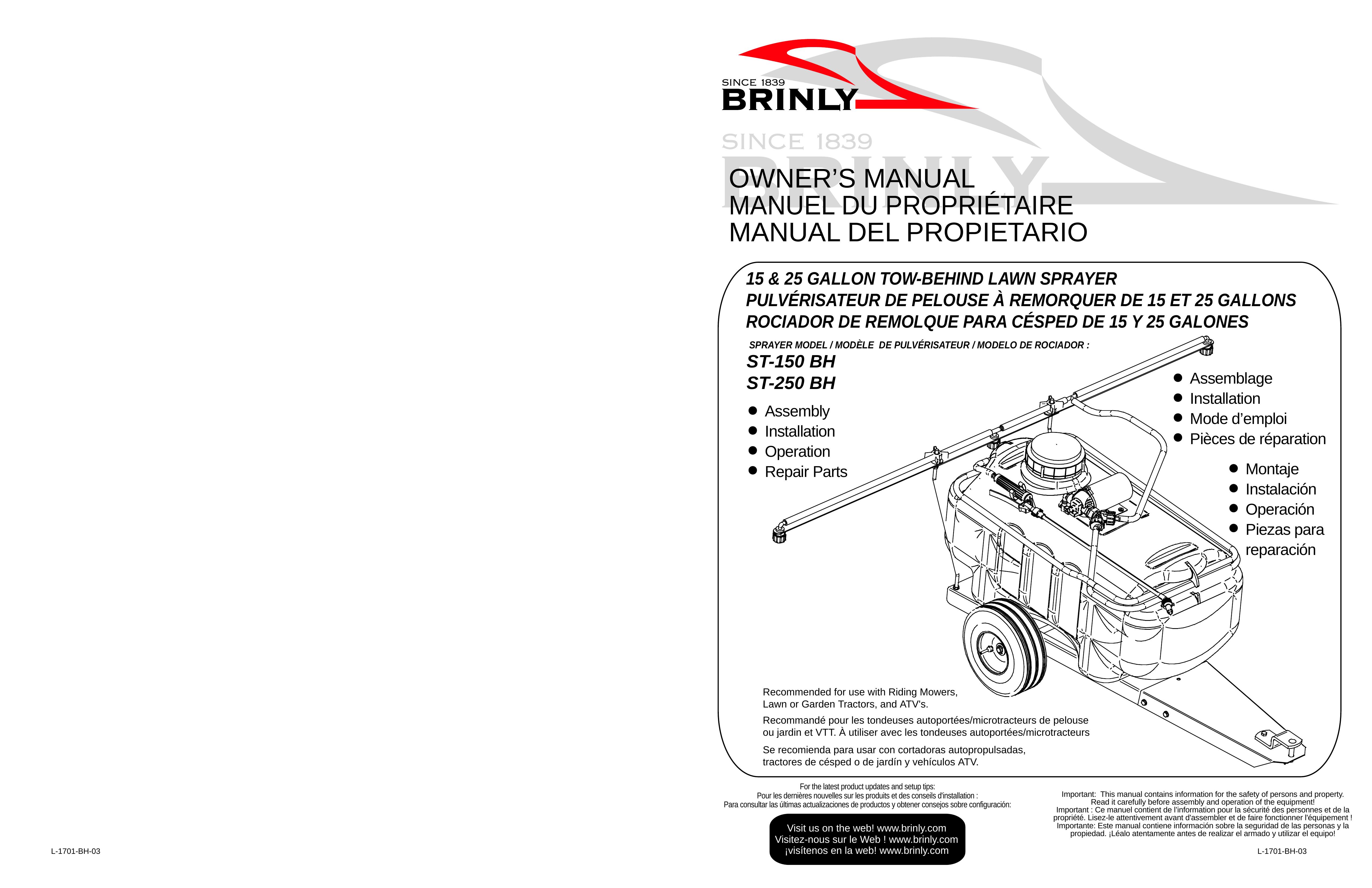 Brinly-Hardy 15 & 25 GALLON TOW-BEHIND LAWN SPRAYER Lawn Aerator User Manual