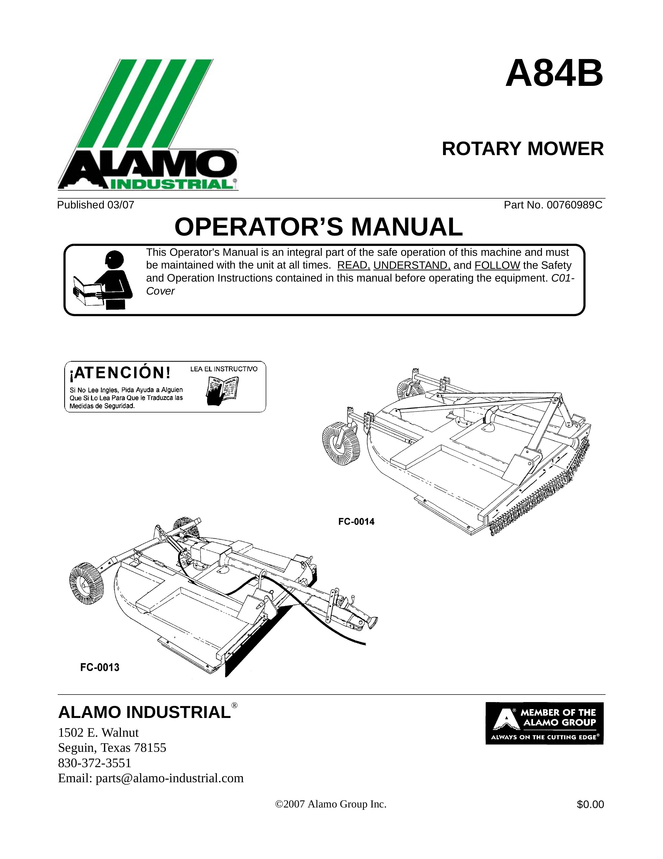 Alamo A84B Lawn Mower User Manual