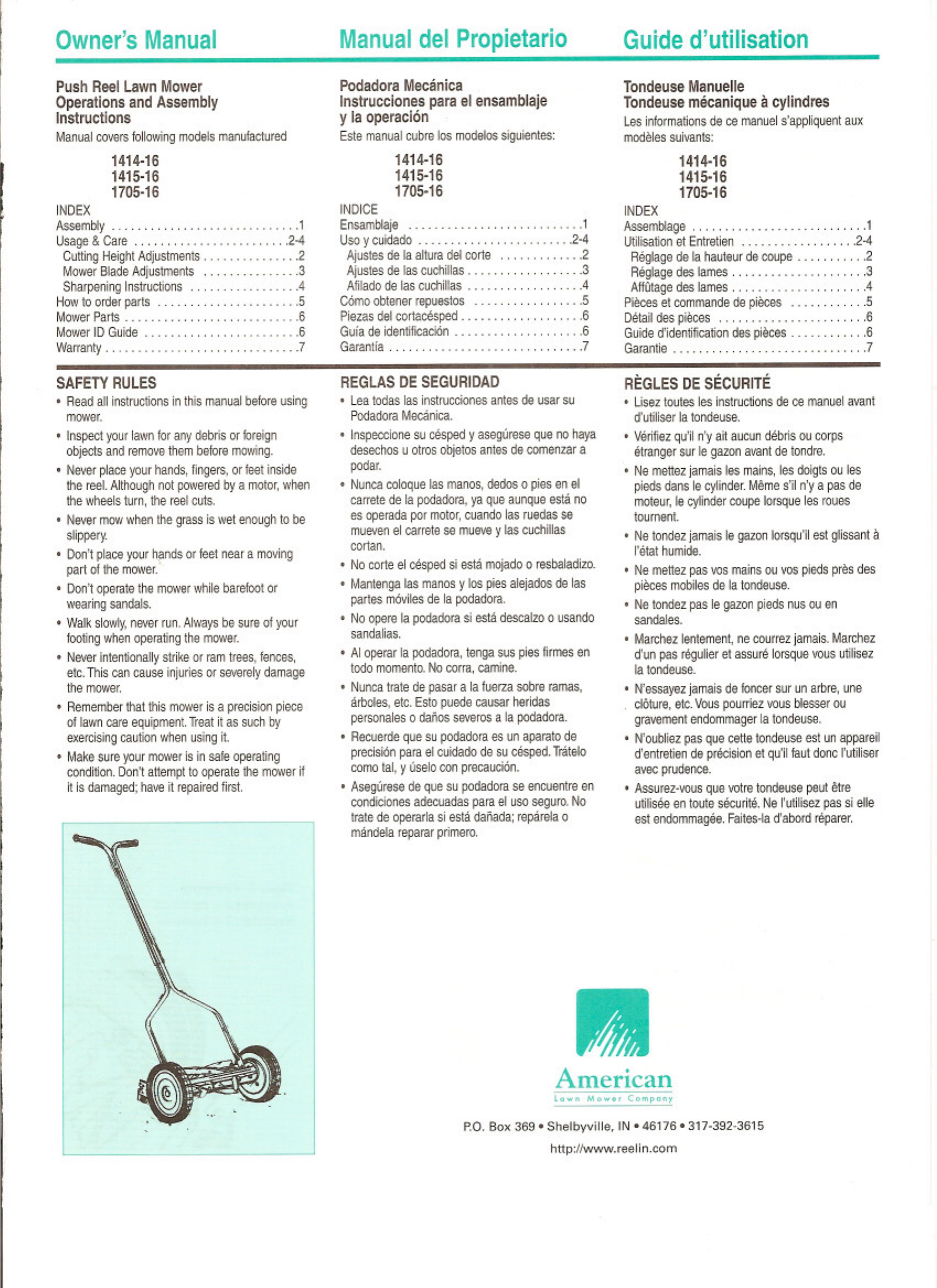 American Lawn Mower Co. 1705-16 Lawn Mower User Manual
