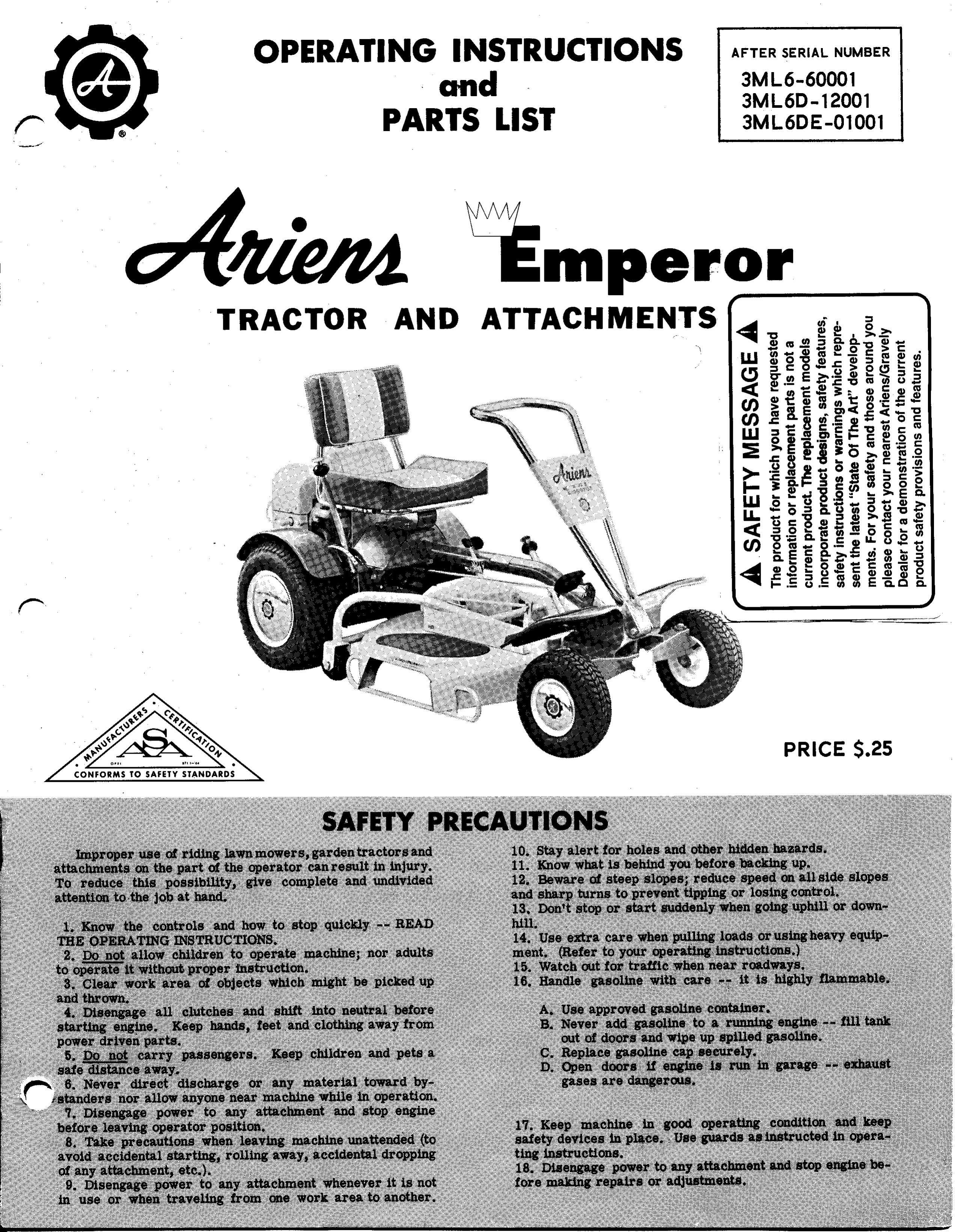 Ariens 3ML6D-12001 Lawn Mower User Manual