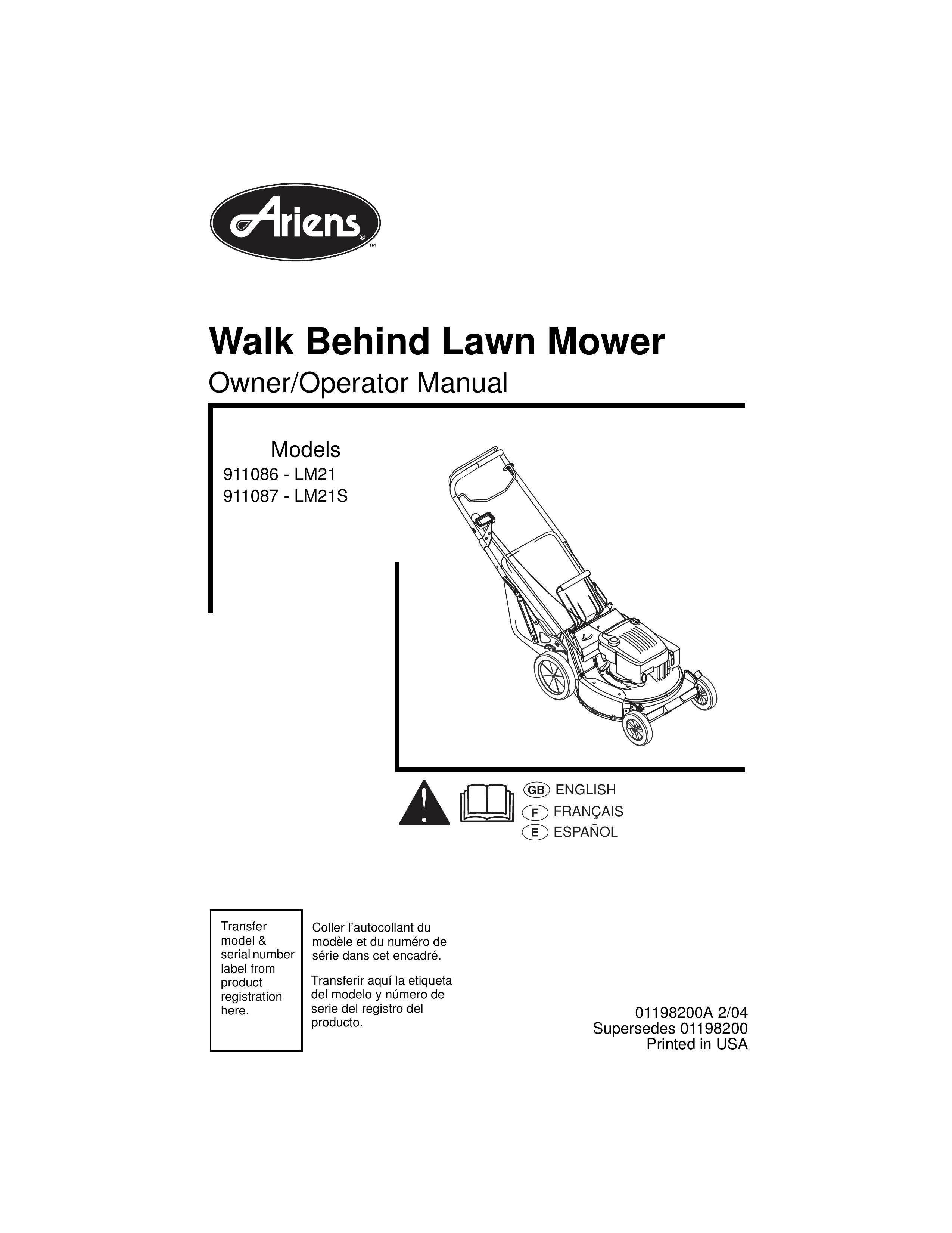 Ariens 911086 - LM21, 911087 - LM21S Lawn Mower User Manual