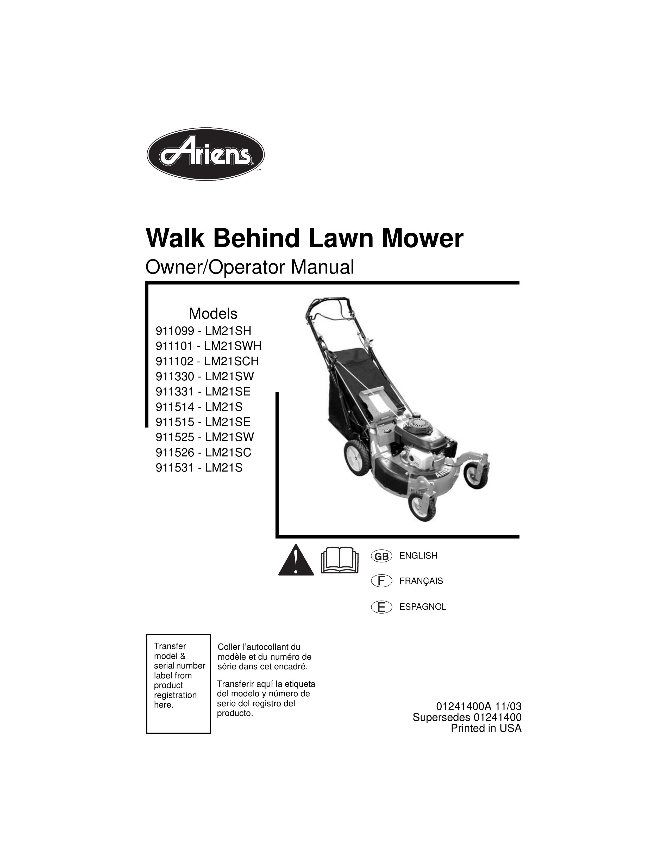 Ariens 911099, 911101, 911102, 911330, 911331, 911514, 911515, 911525, 911526, 911531 Lawn Mower User Manual