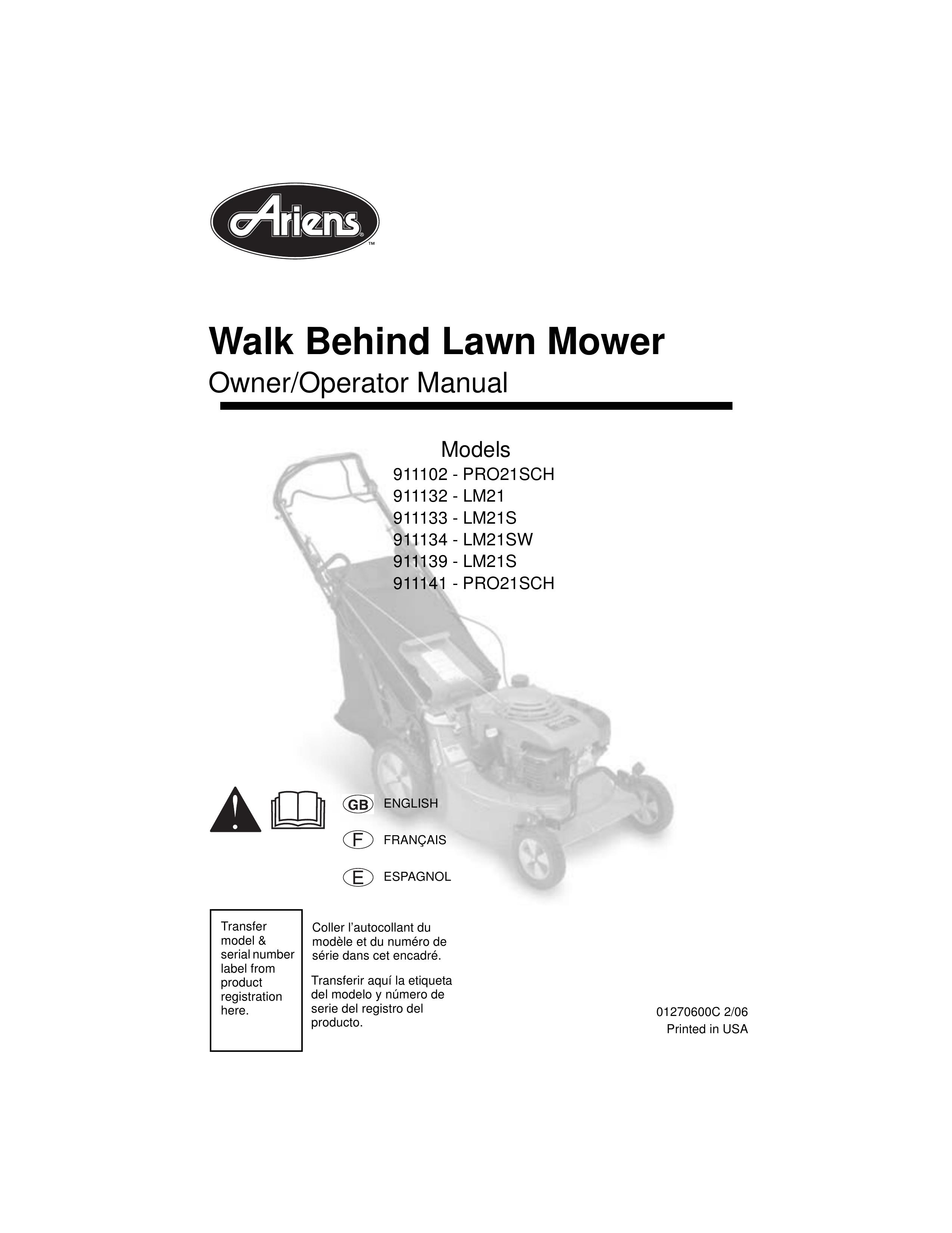 Ariens 911102 - PRO21SCH Lawn Mower User Manual