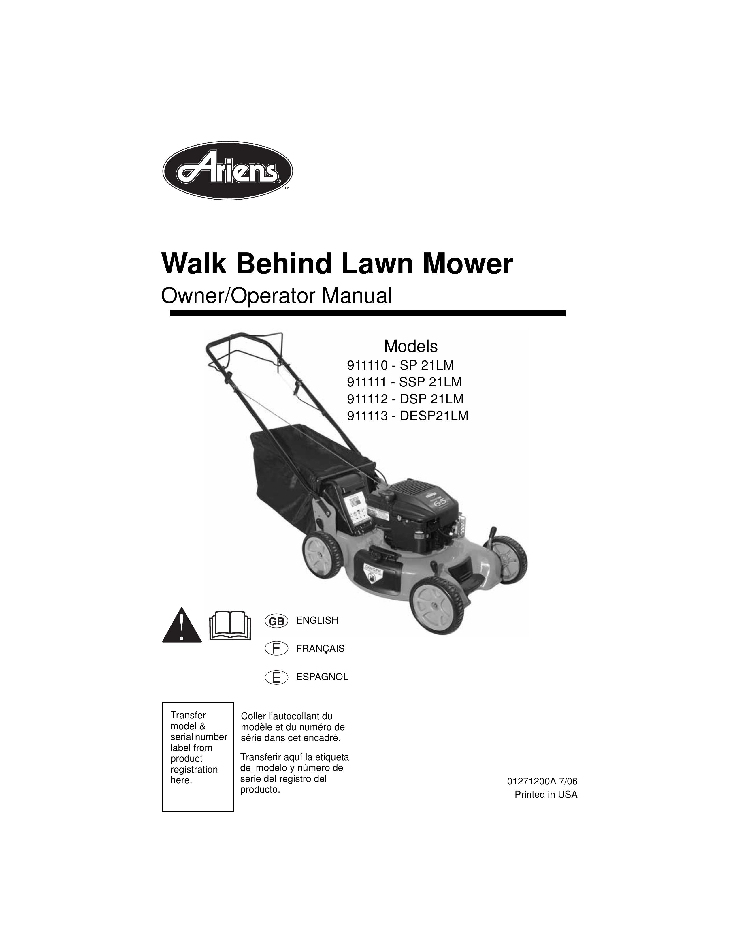 Ariens 911111 - SSP 21LM Lawn Mower User Manual