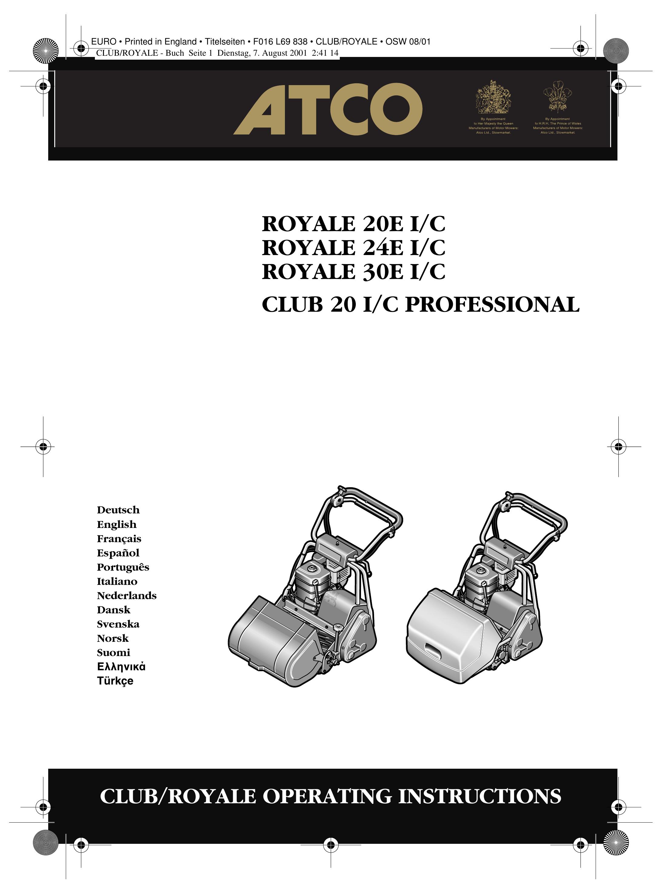 Atco ROYALE 20E I/C, ROYALE 24E I/C, ROYALE 30E I/C, CLUB 20 I/C PROFESSIONAL Lawn Mower User Manual