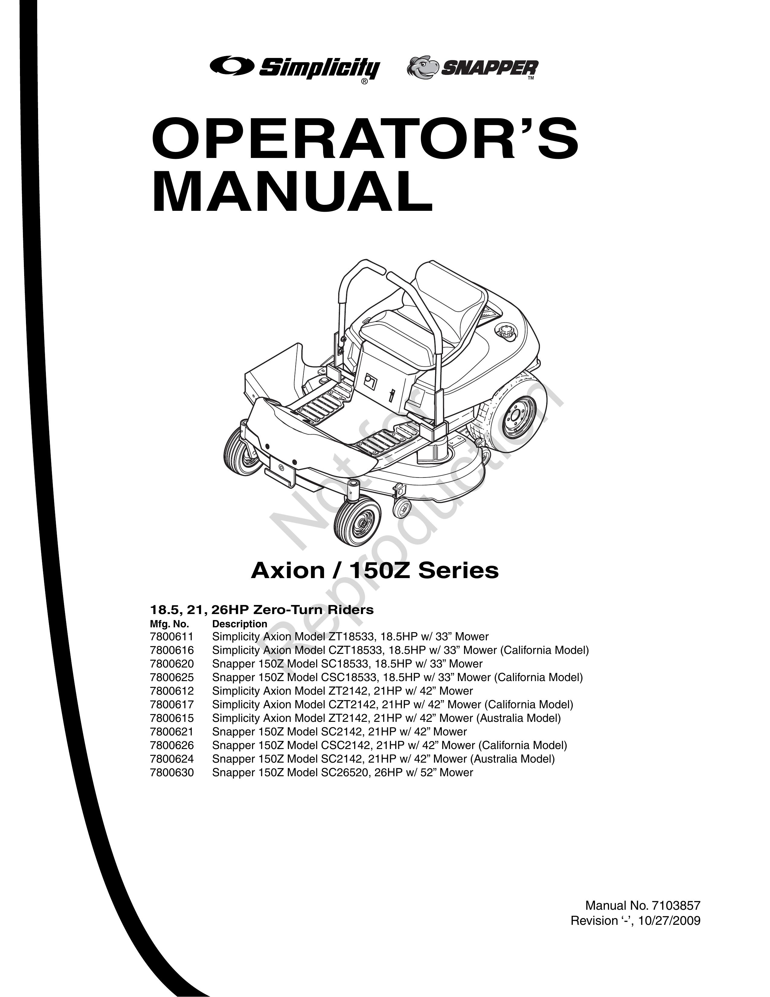 Axion ZT2142 Lawn Mower User Manual