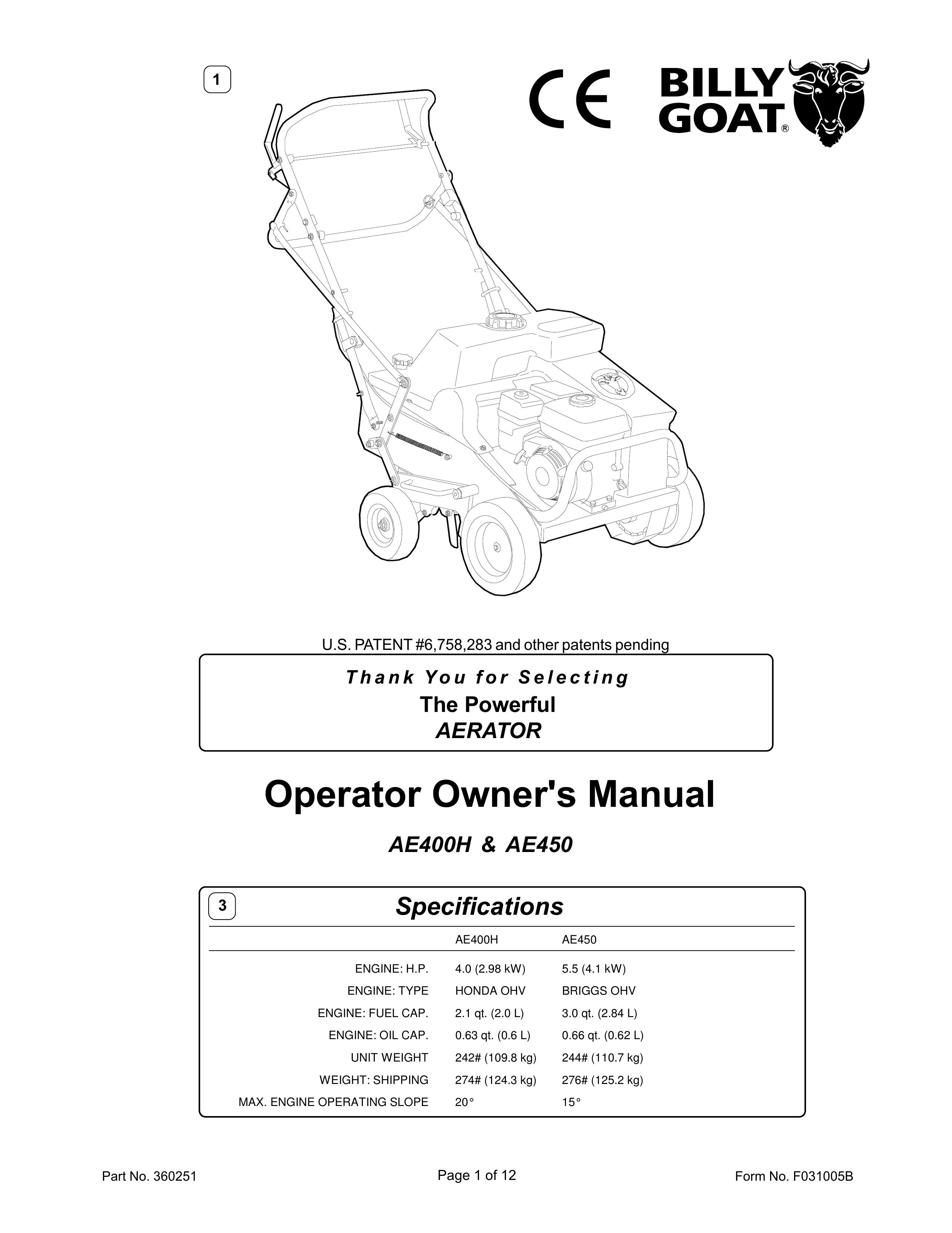 Billy Goat AE400H, AE450 Lawn Mower User Manual