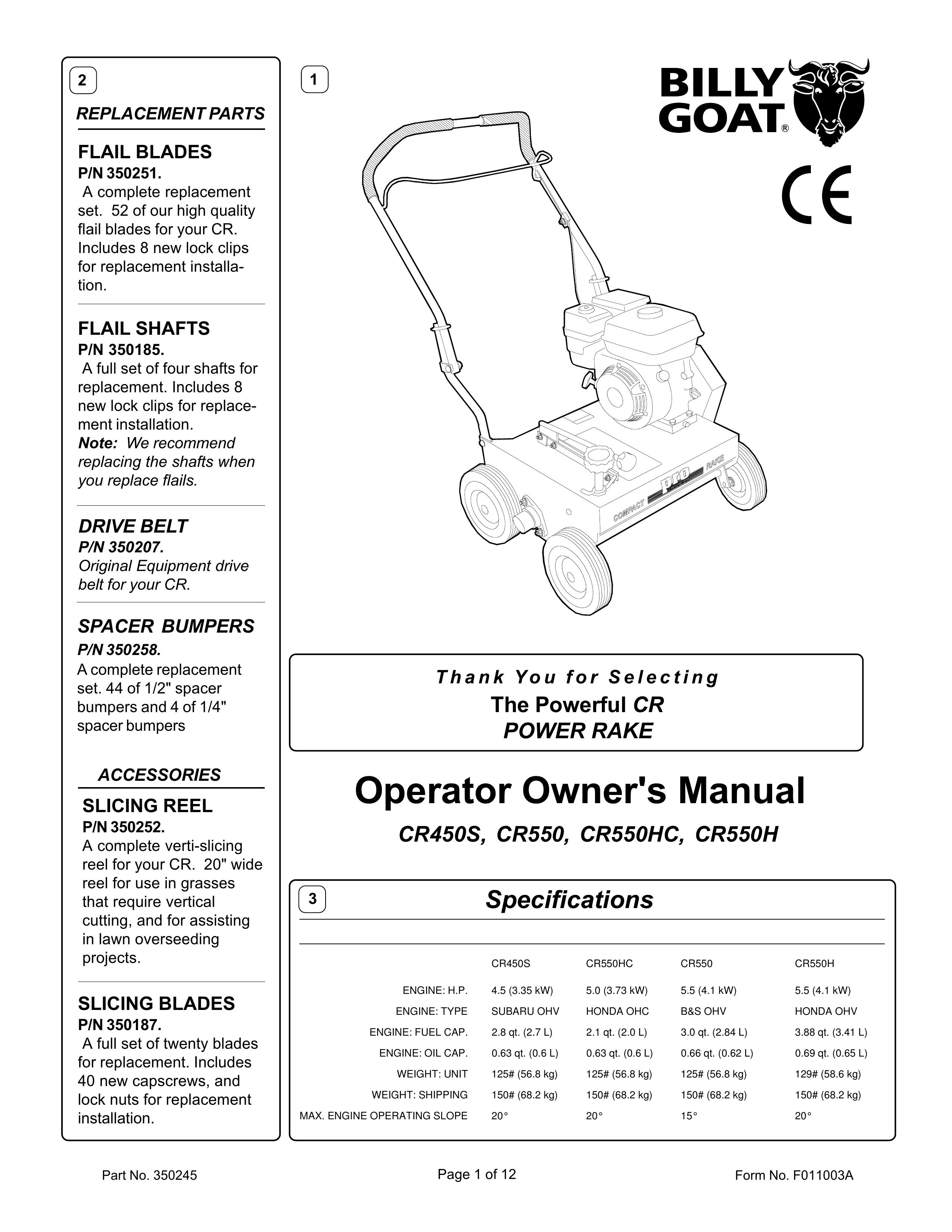 Billy Goat CR450S, CR550, CR550HC, CR550H Lawn Mower User Manual