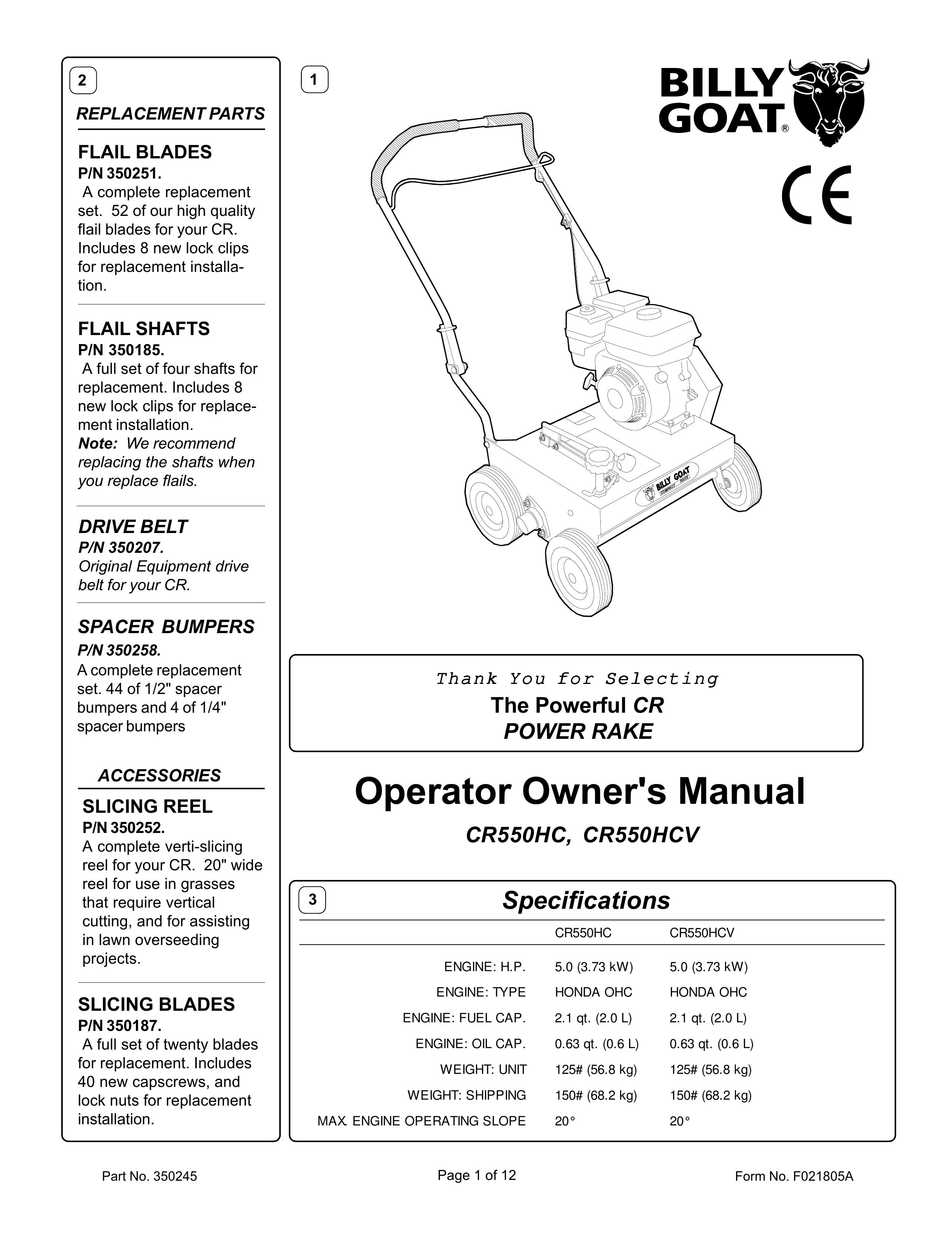 Billy Goat CR550HCV Lawn Mower User Manual