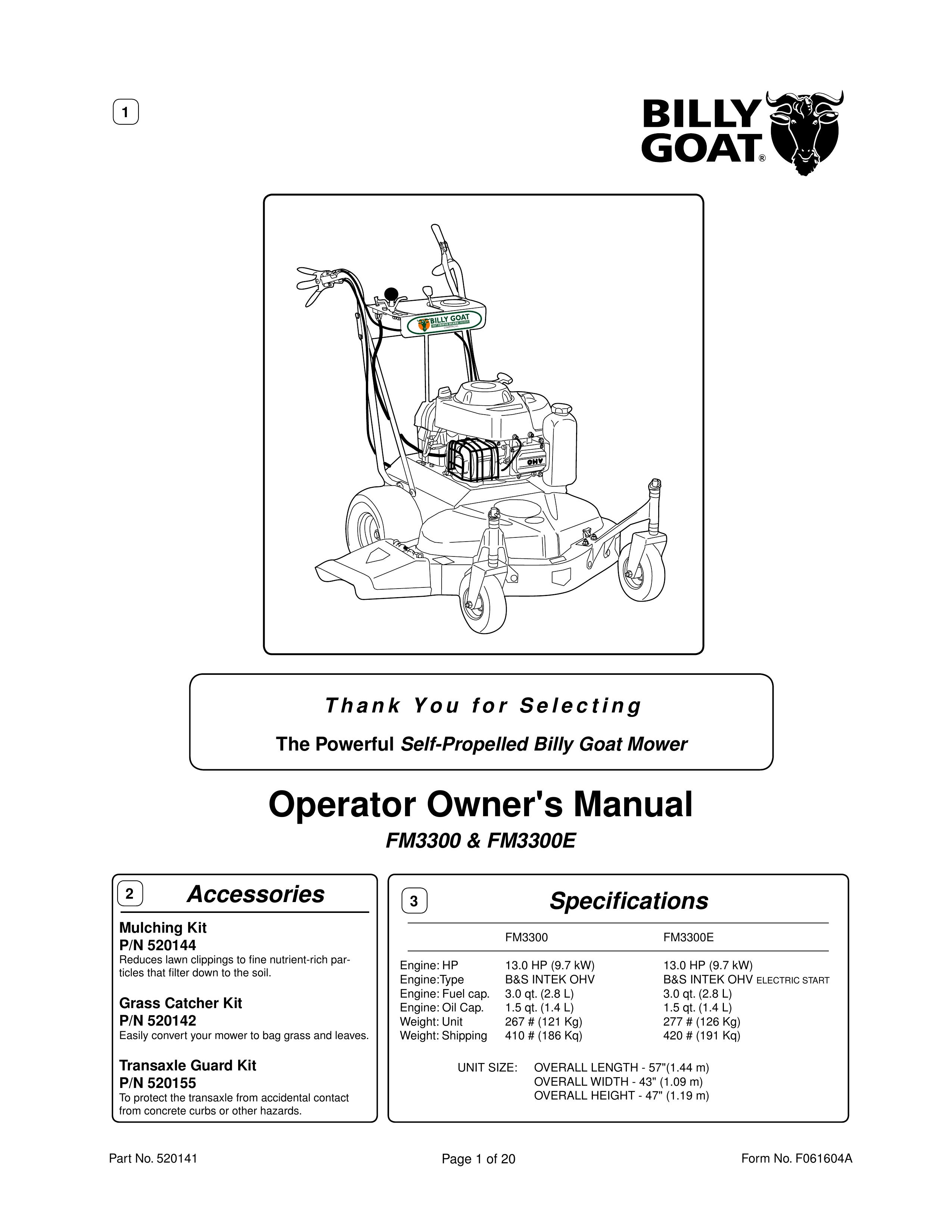 Billy Goat FM3300 Lawn Mower User Manual