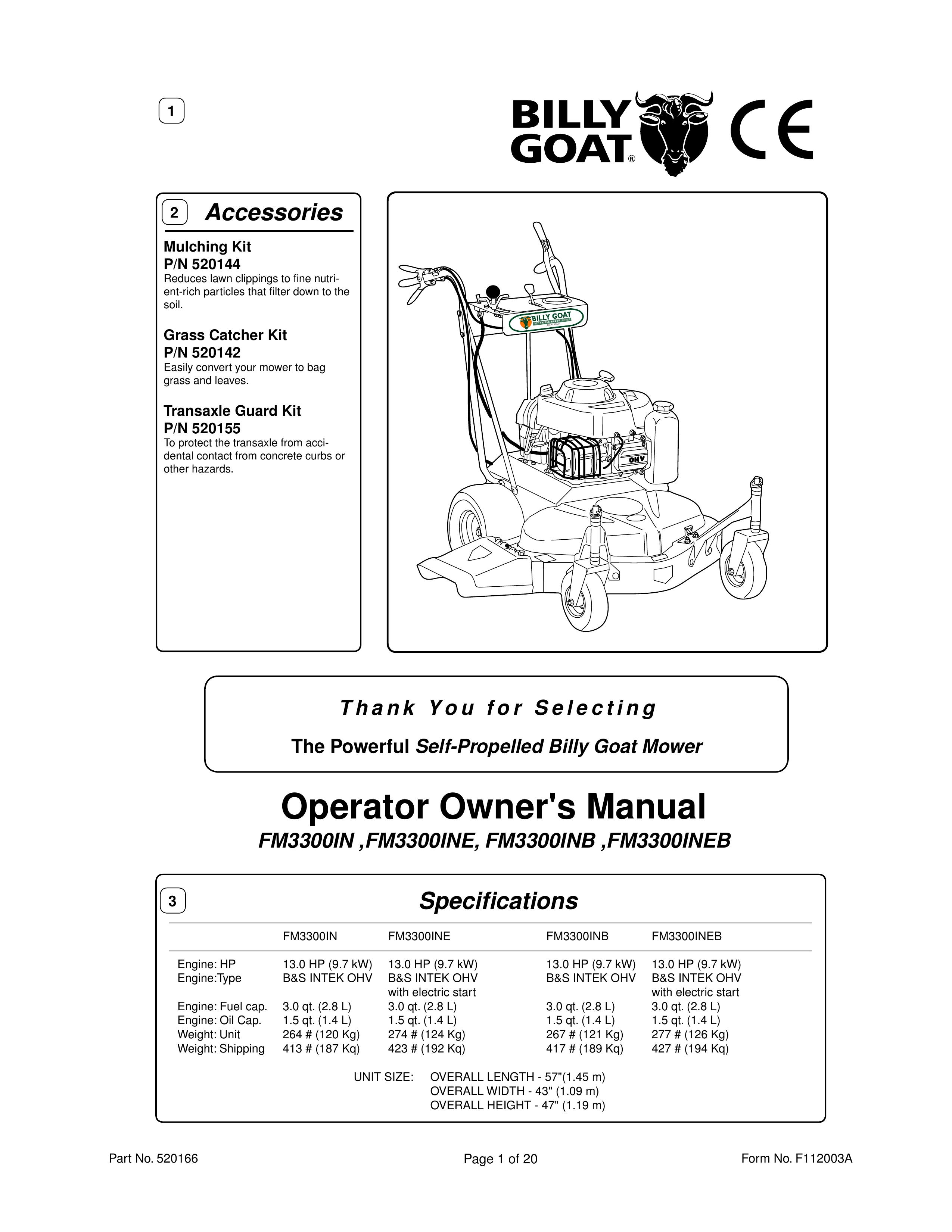 Billy Goat FM3300IN, FM3300INE Lawn Mower User Manual