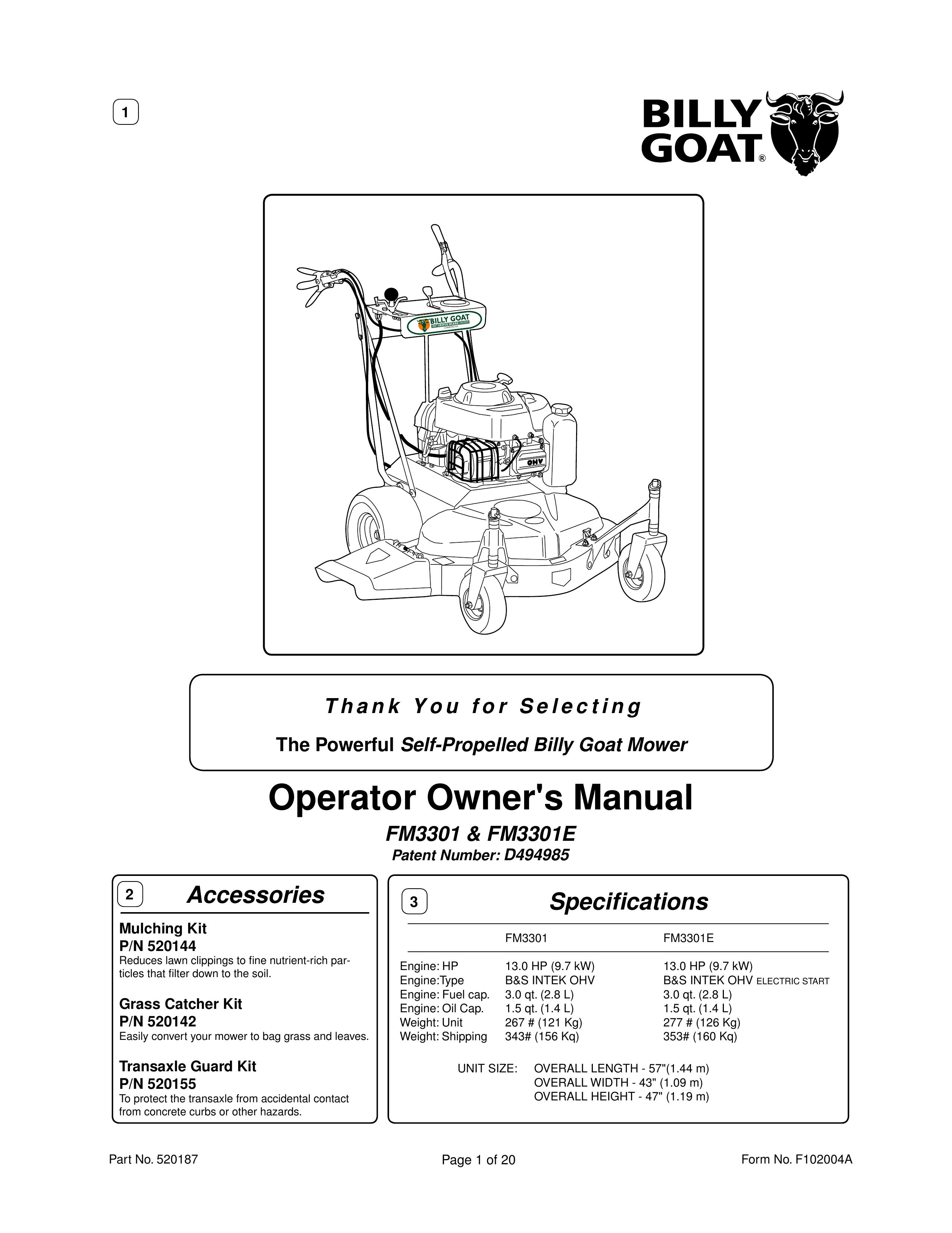 Billy Goat FM3301 Lawn Mower User Manual