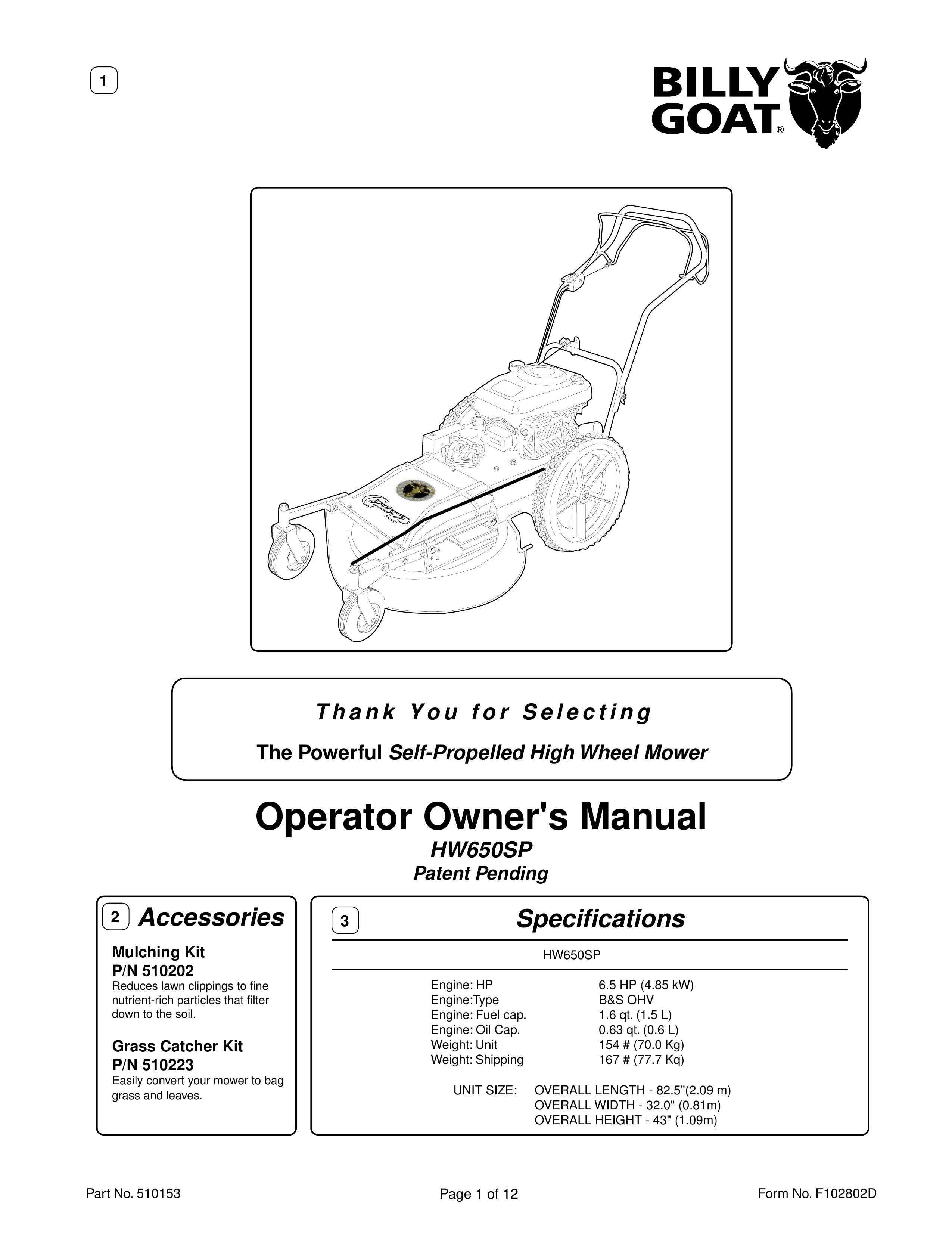Billy Goat HW650SP Lawn Mower User Manual