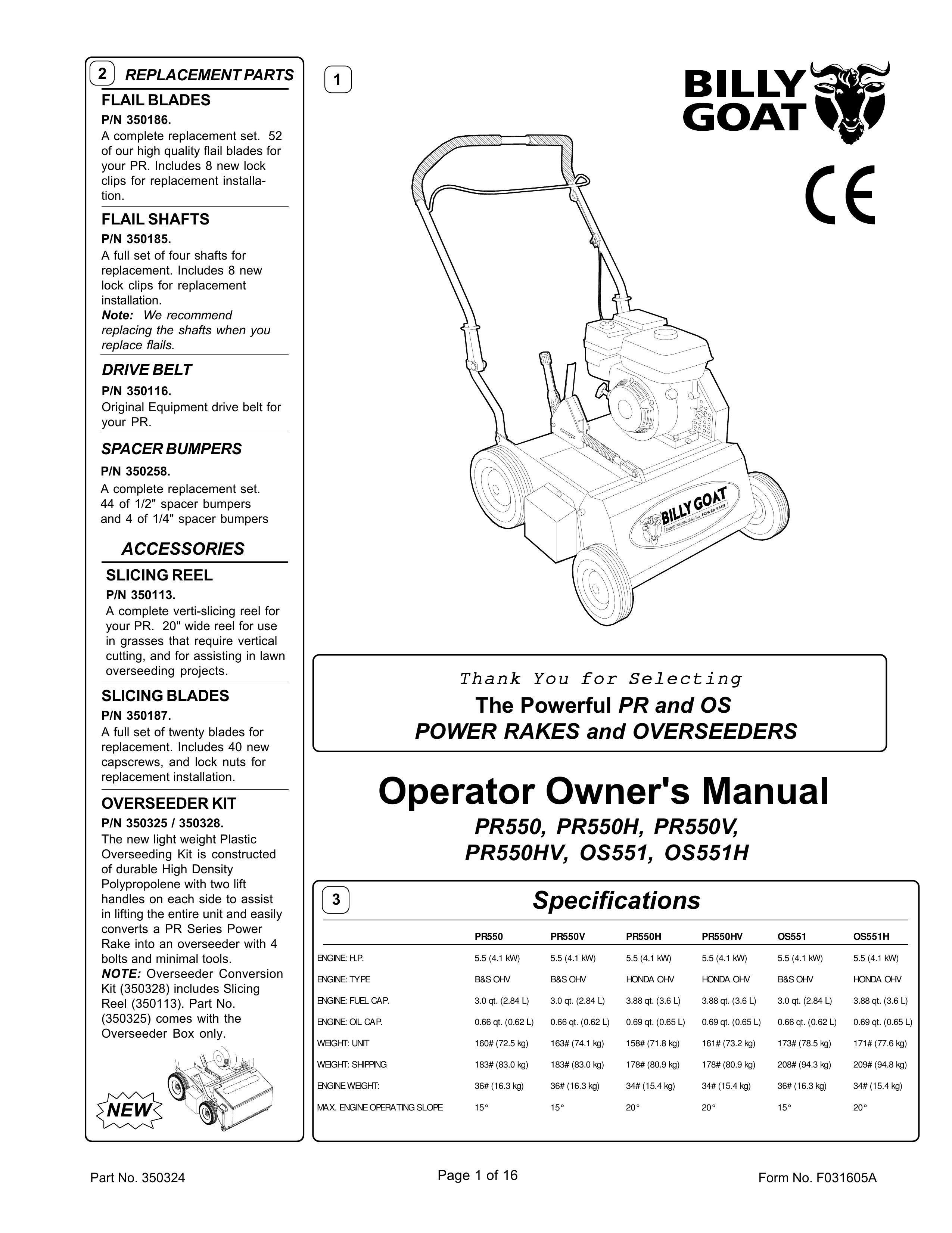 Billy Goat PR550, PR550H, PR550V, PR550HV, OS551, OS551H Lawn Mower User Manual