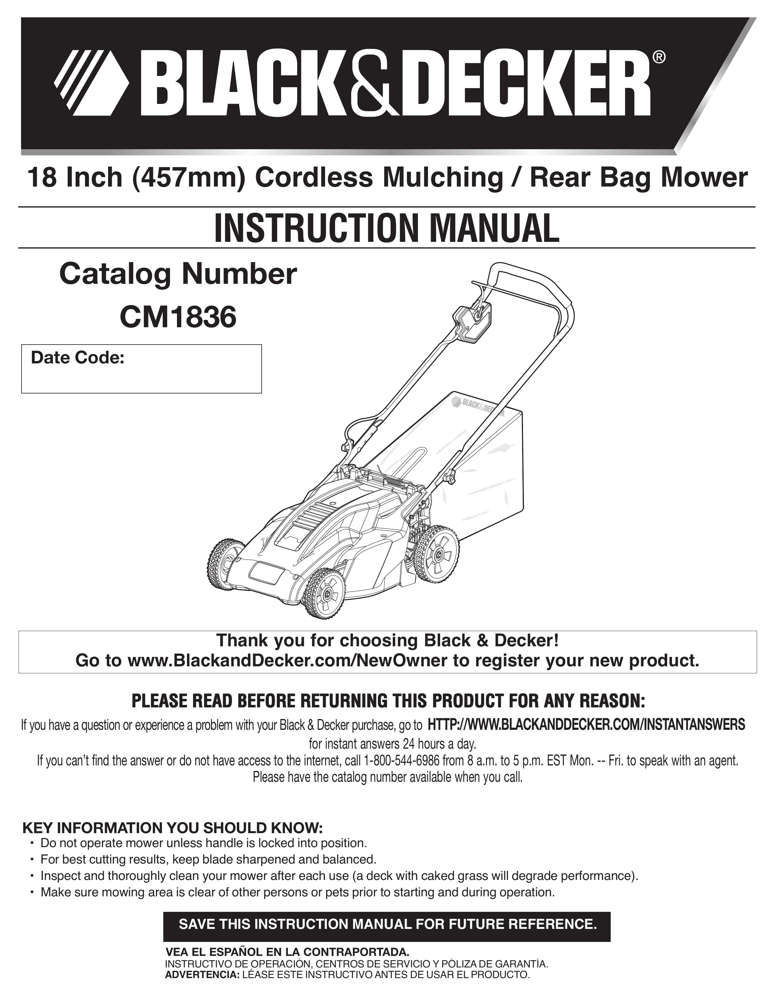 Black & Decker CM 1836 Lawn Mower User Manual