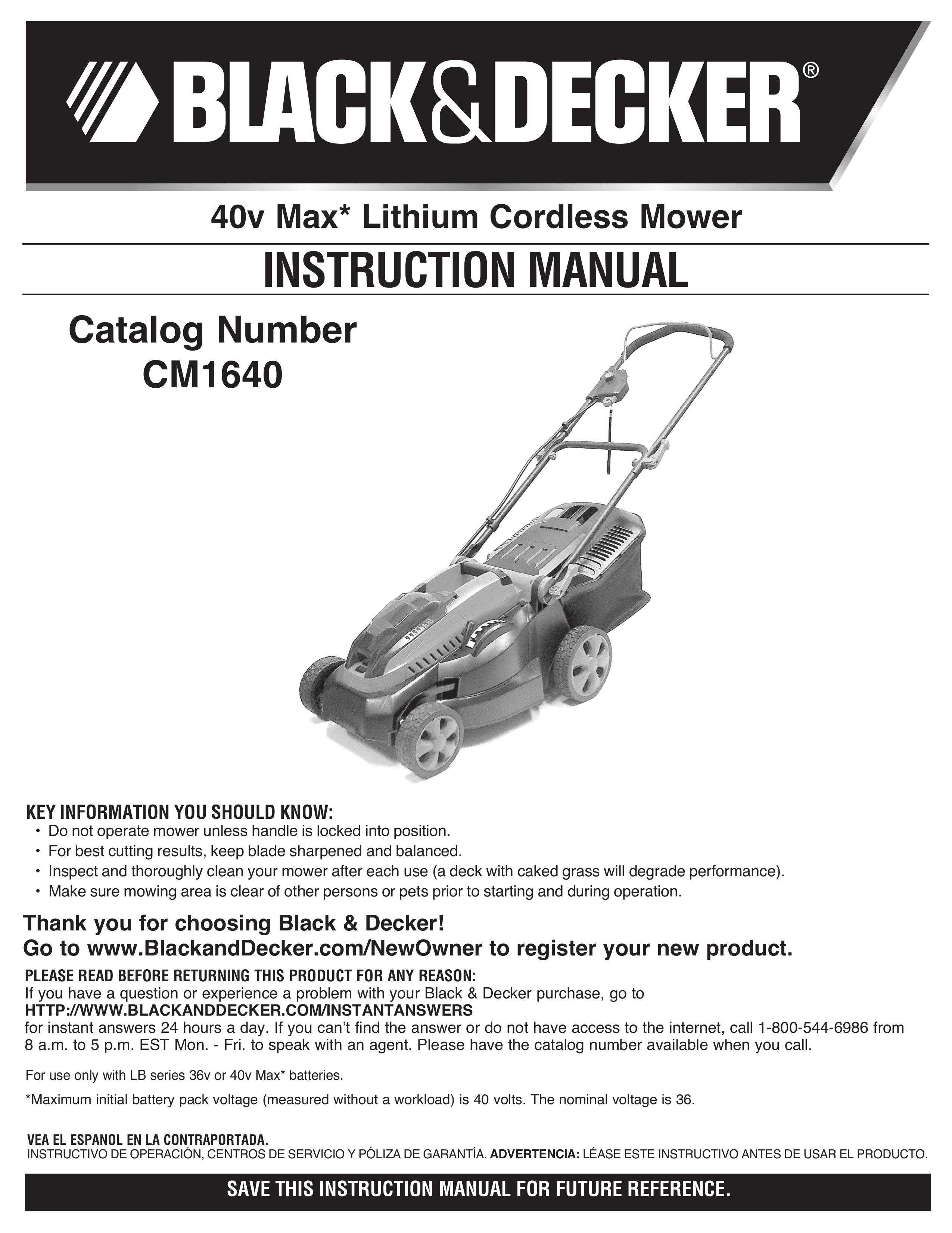 Black & Decker CM1640 Lawn Mower User Manual