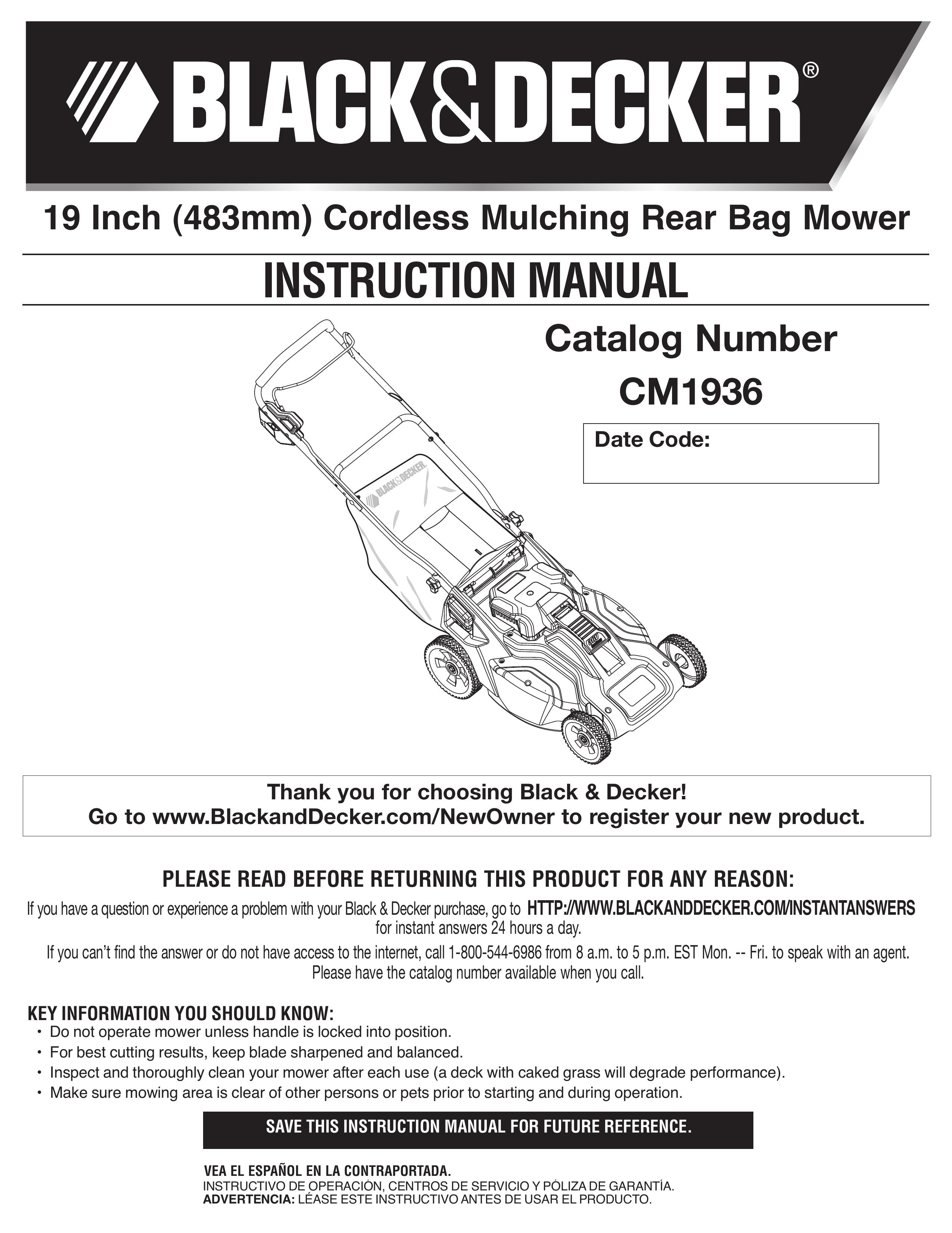 Black & Decker CM1936 Lawn Mower User Manual