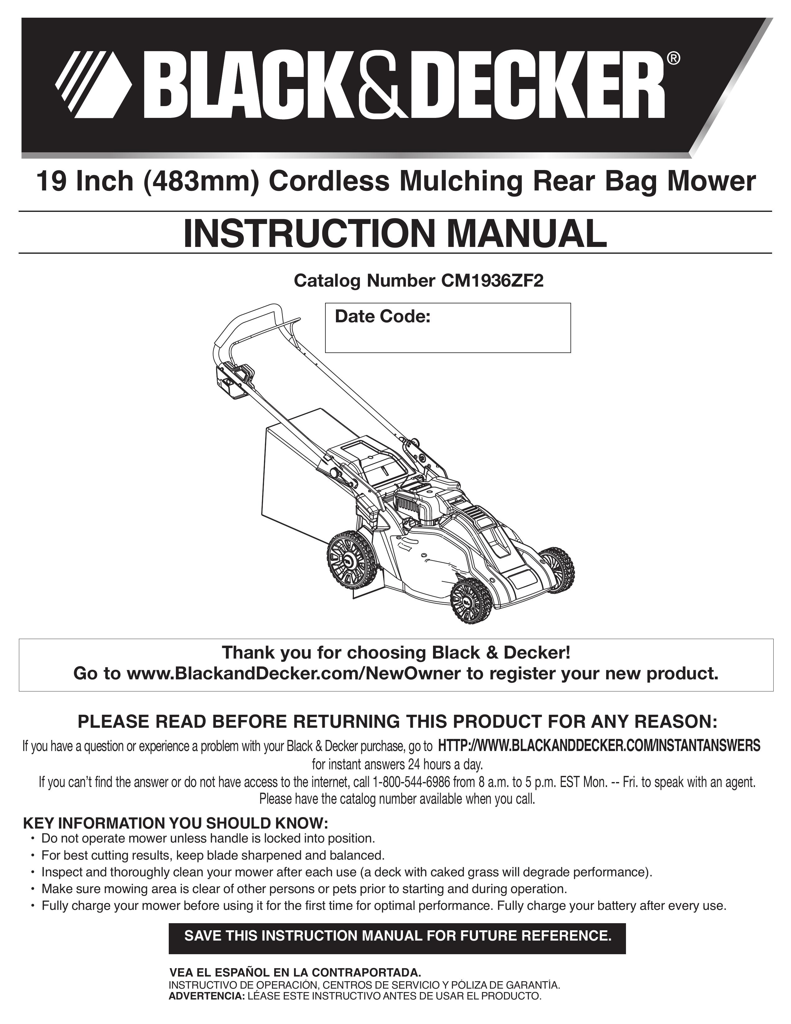 Black & Decker CM1936ZF2 Lawn Mower User Manual