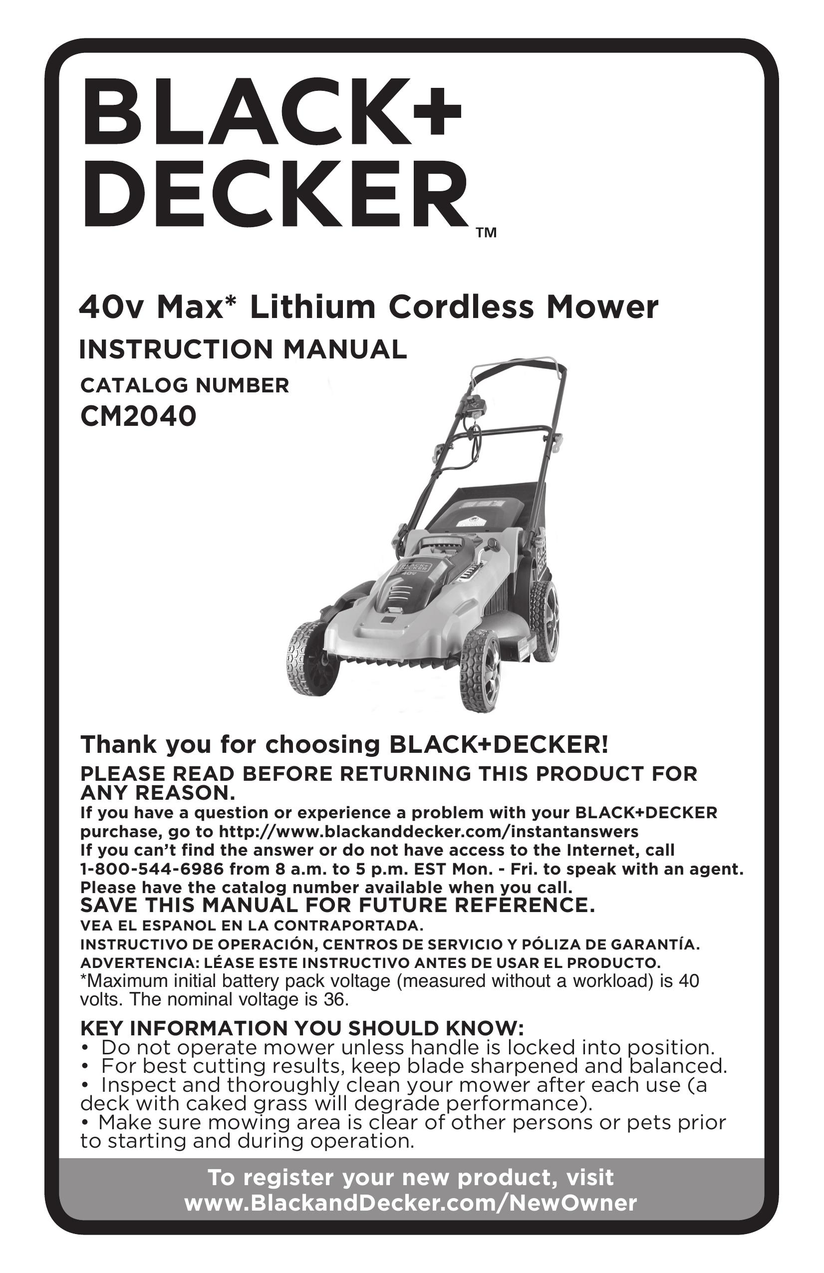 Black & Decker CM2040 Lawn Mower User Manual