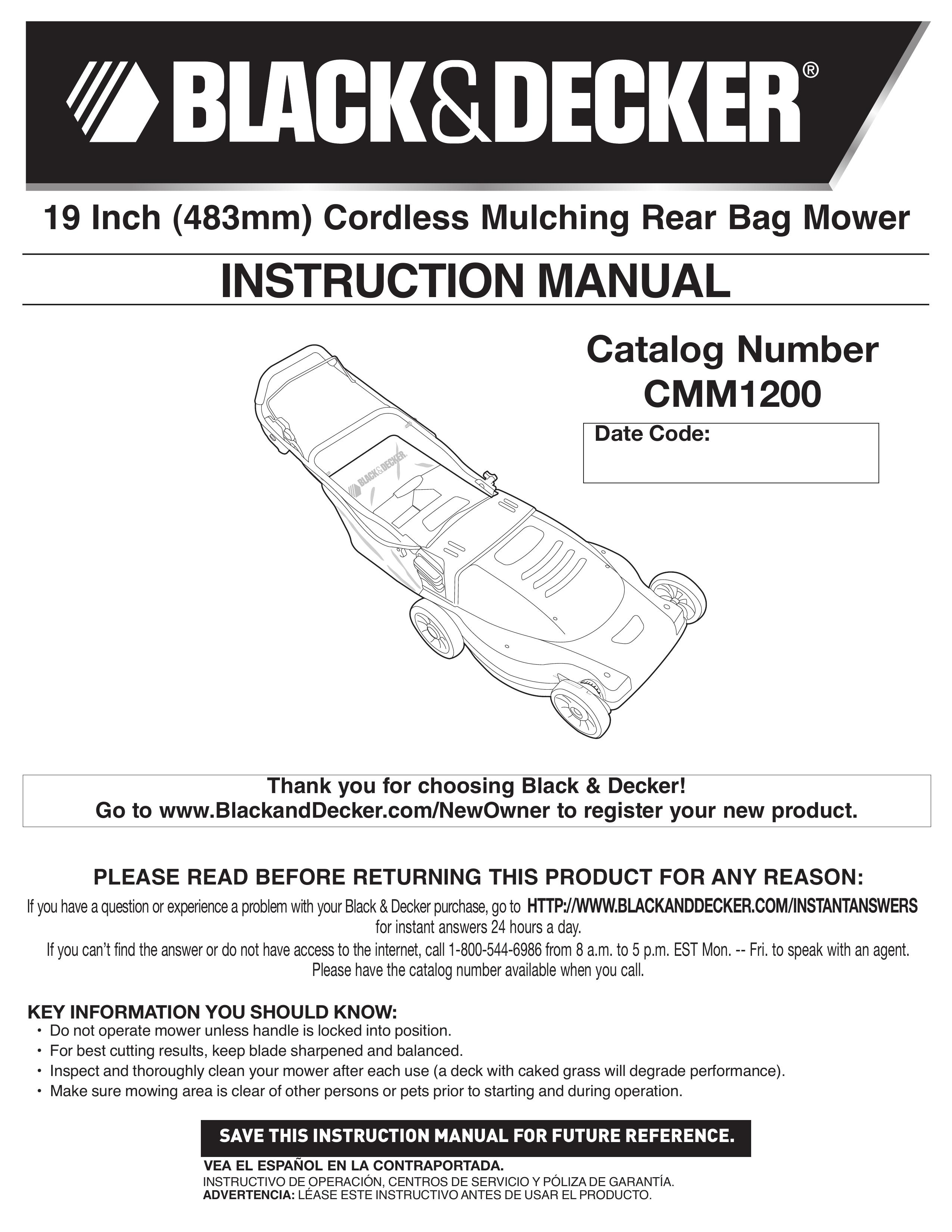 Black & Decker CMM1200 Lawn Mower User Manual