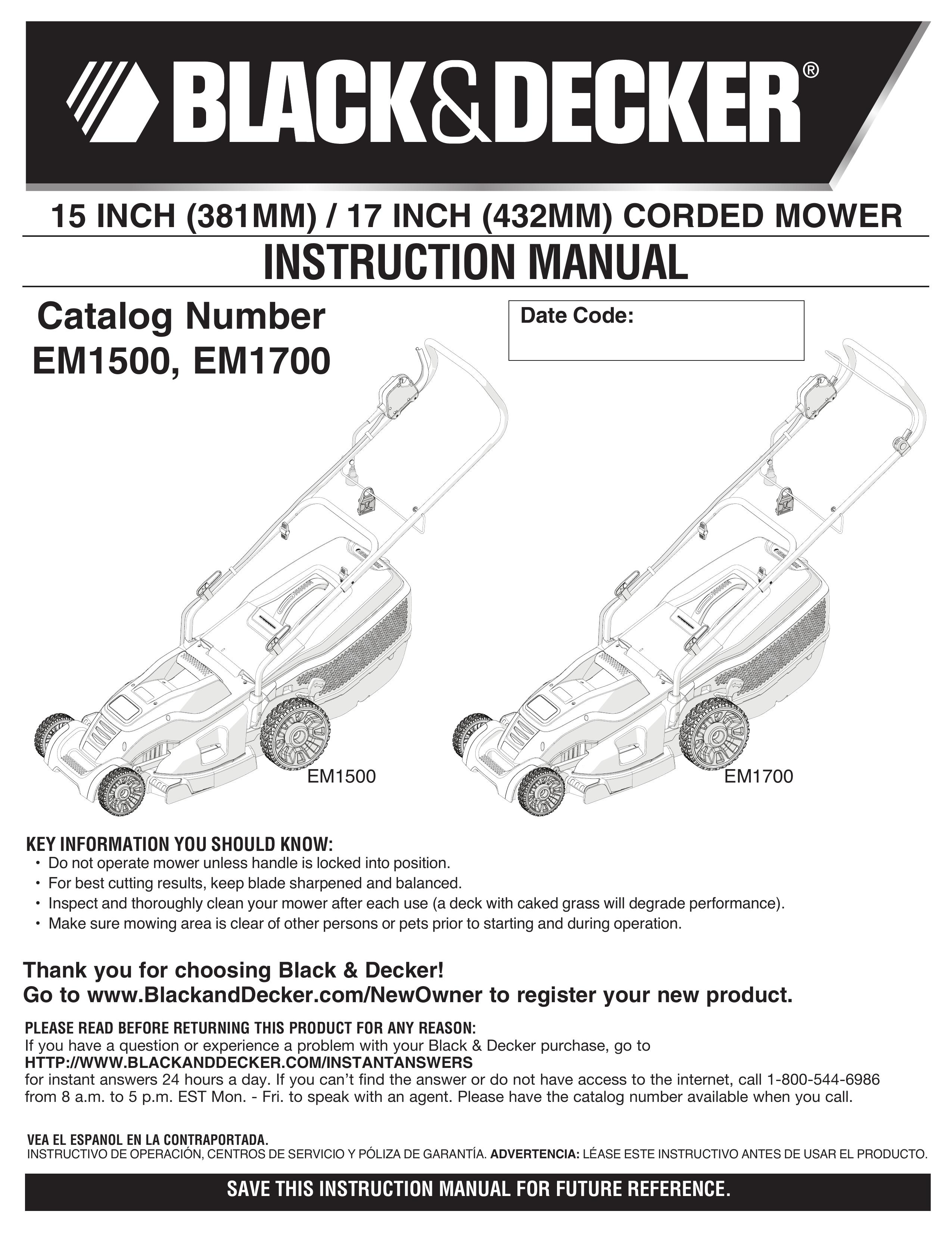 Black & Decker EM1500 Lawn Mower User Manual