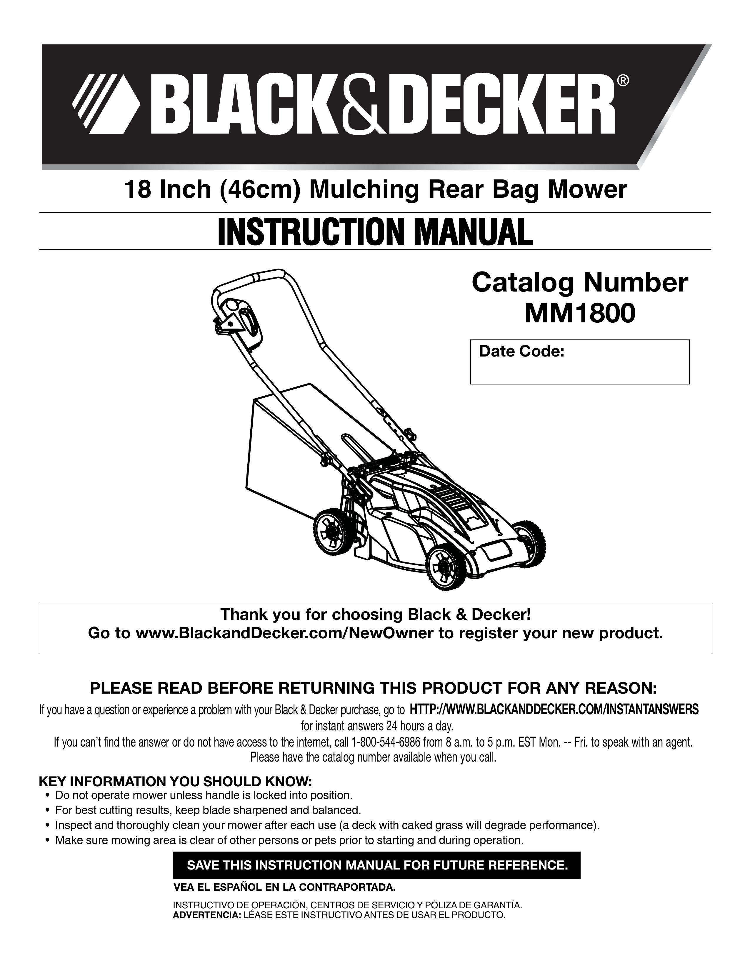 Black & Decker MM1800 Lawn Mower User Manual