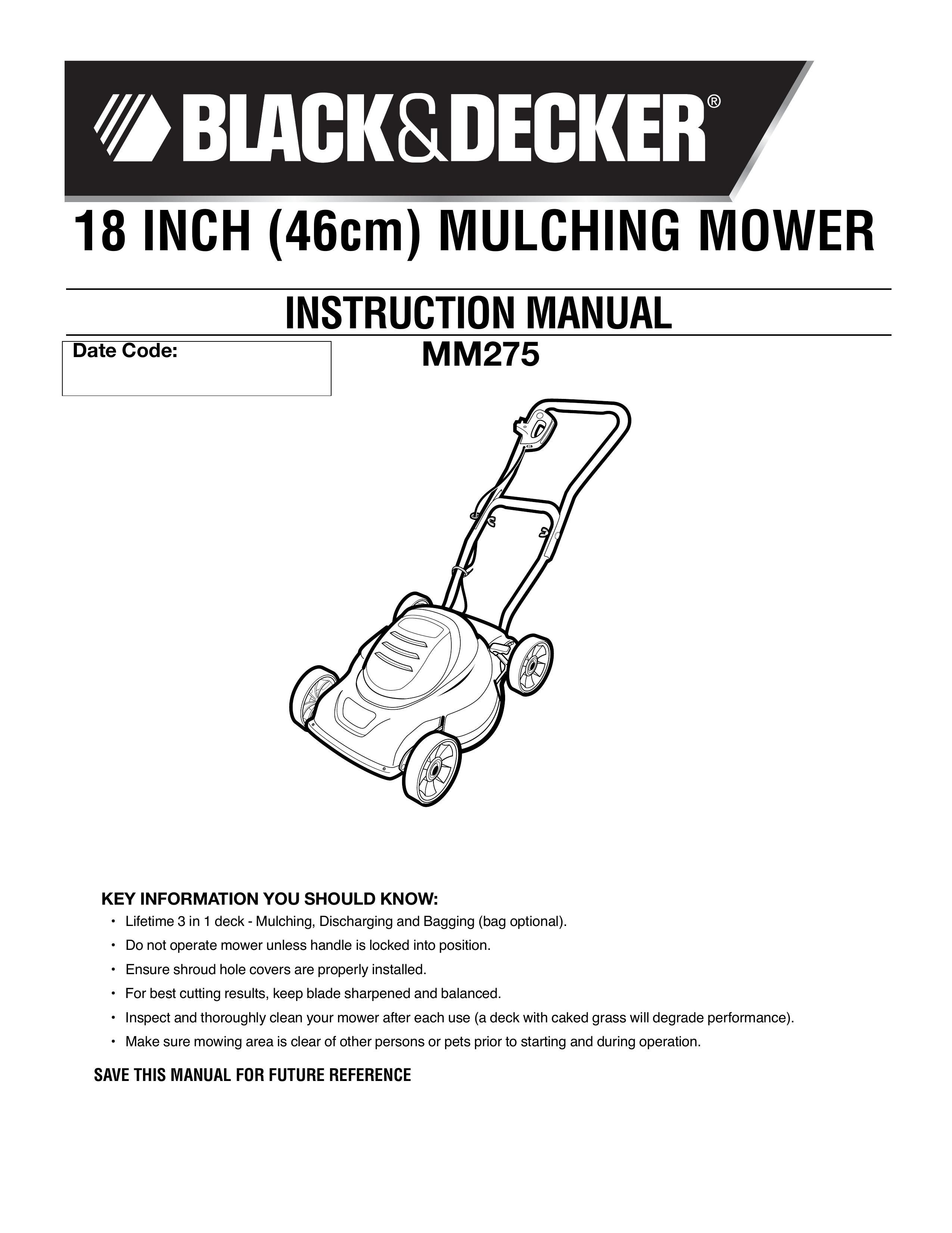 Black & Decker mm275 Lawn Mower User Manual