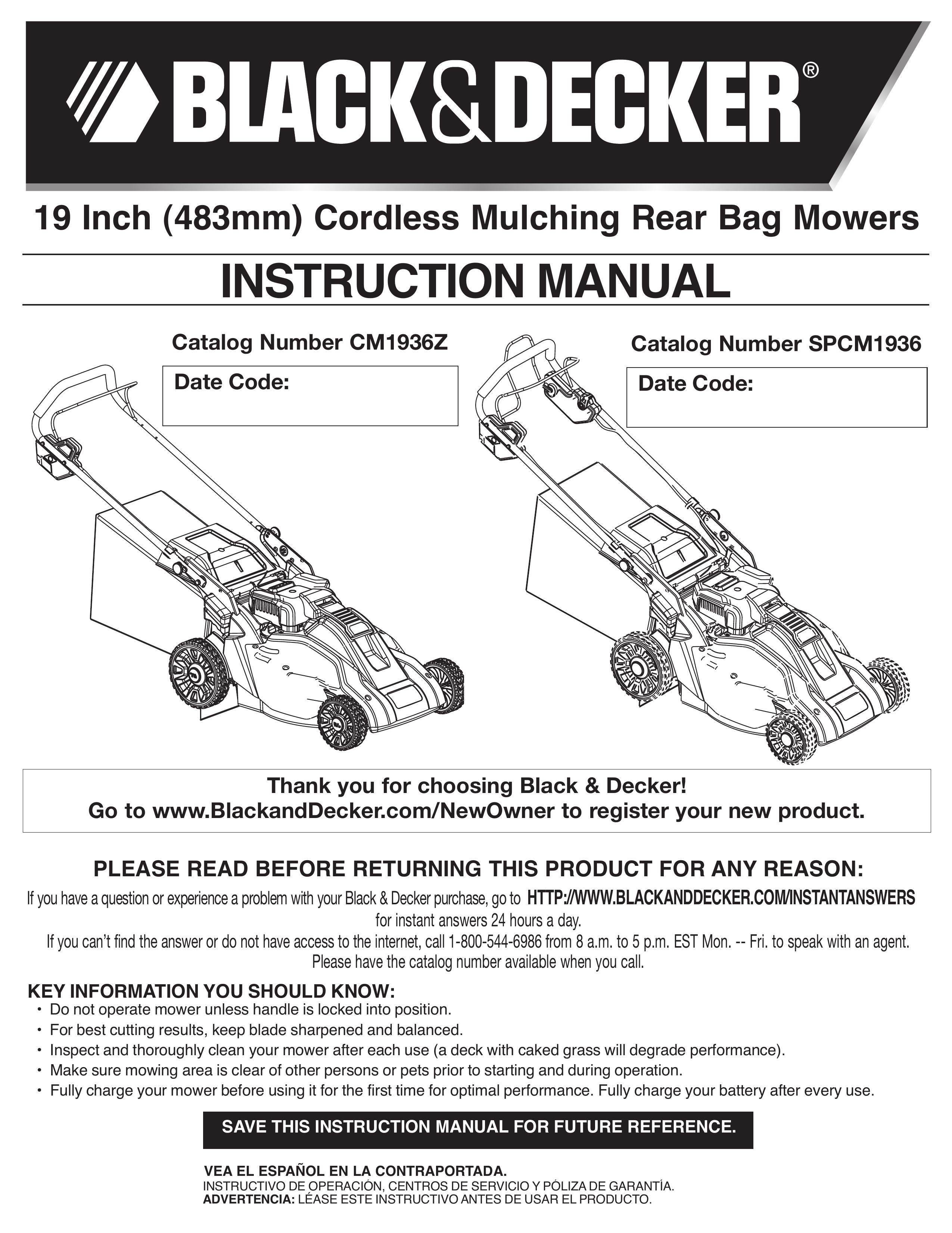 Black & Decker SPCM1936 Lawn Mower User Manual
